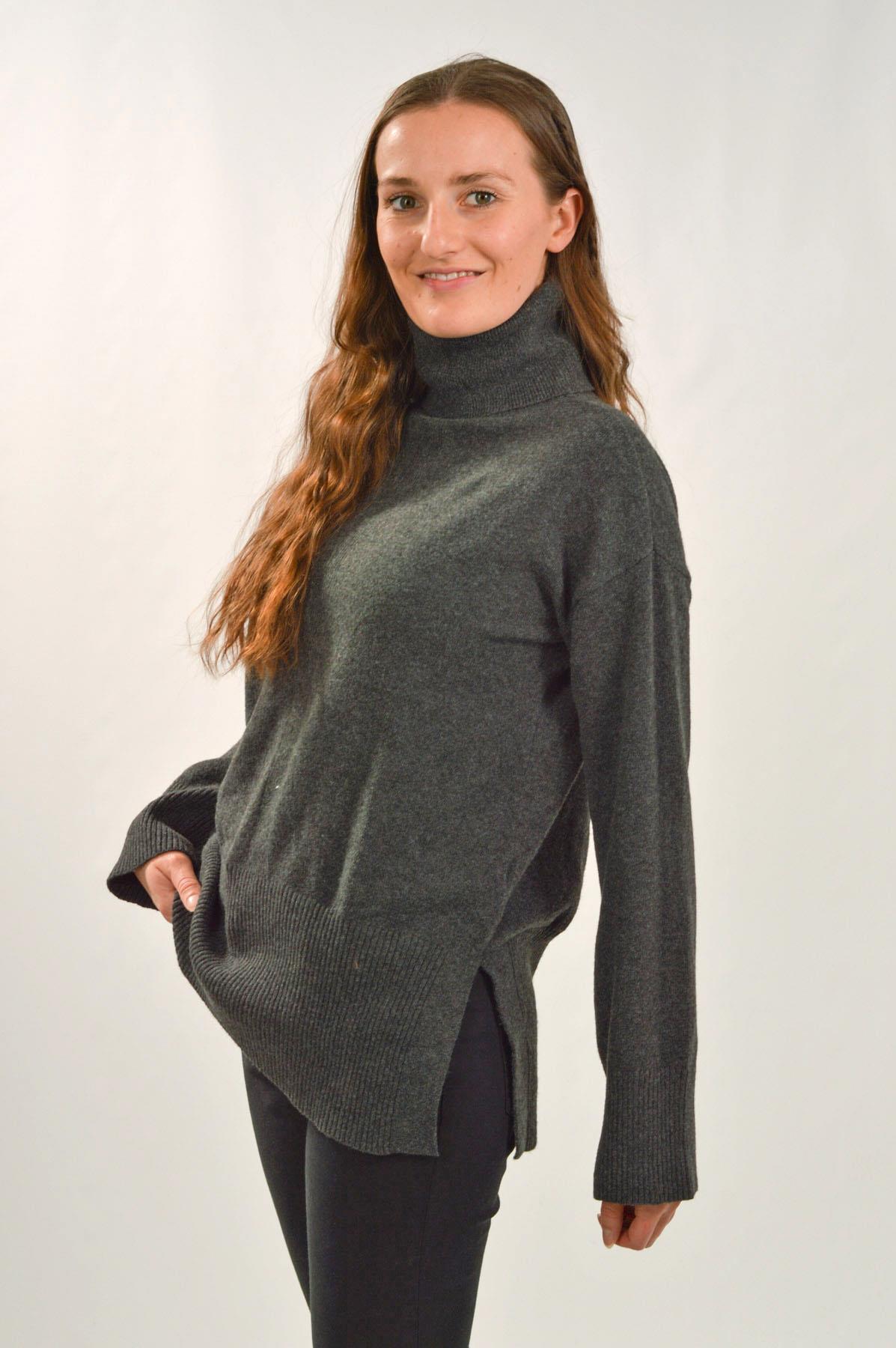 Womens Polo Neck Jumper Ribbed Centre Side Splits Relaxed Super Soft Fine Knit - Picture 7 of 11