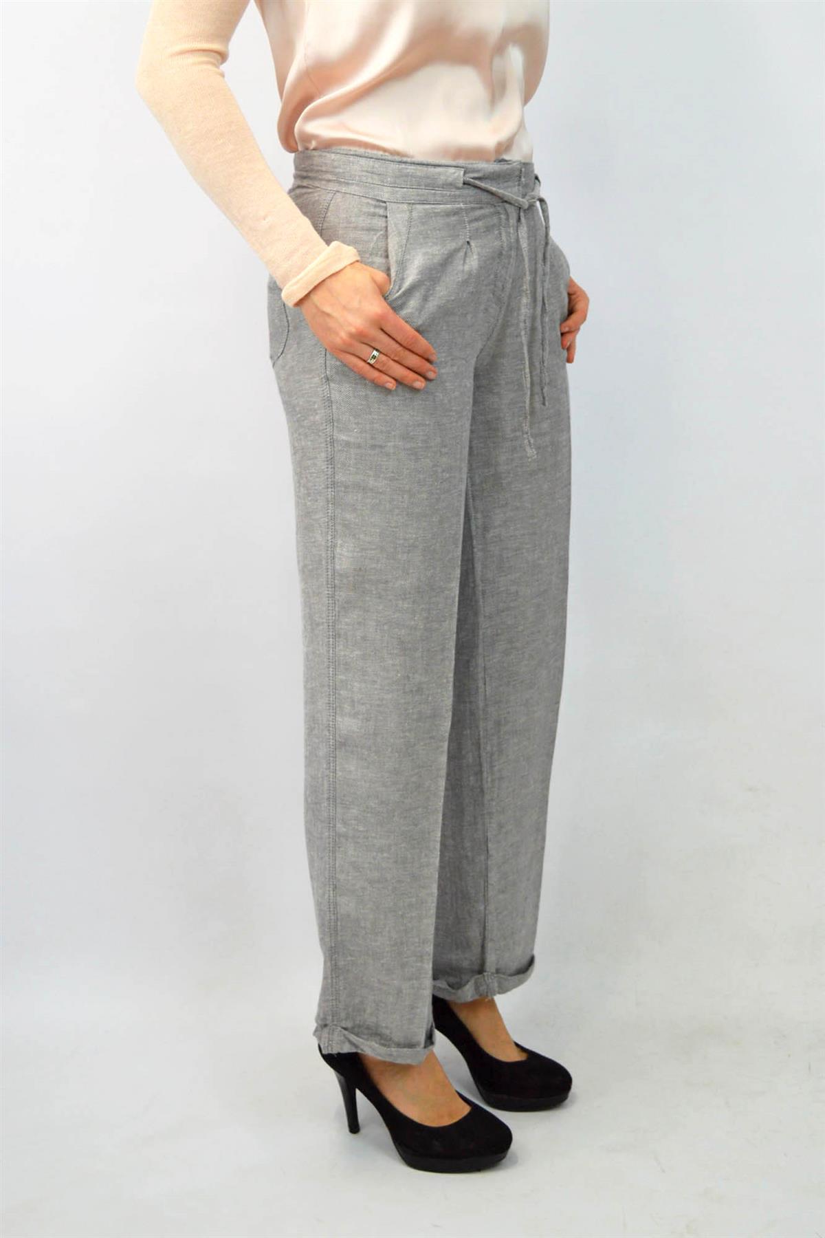 NEW Ex M&Co Womens Pale Grey Linen Blend Straight Leg Trousers Size 10 12 18 20 | eBay