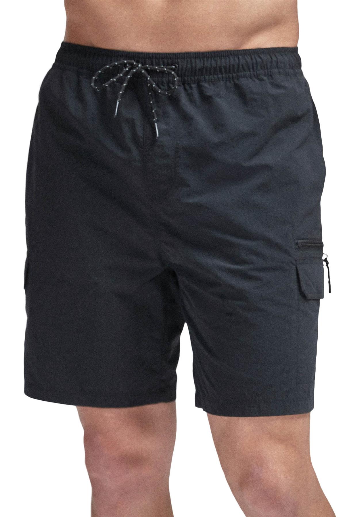 Mens Swim Shorts Zip Pockets Tie Waist Plain Mesh Swimming Trunks Size