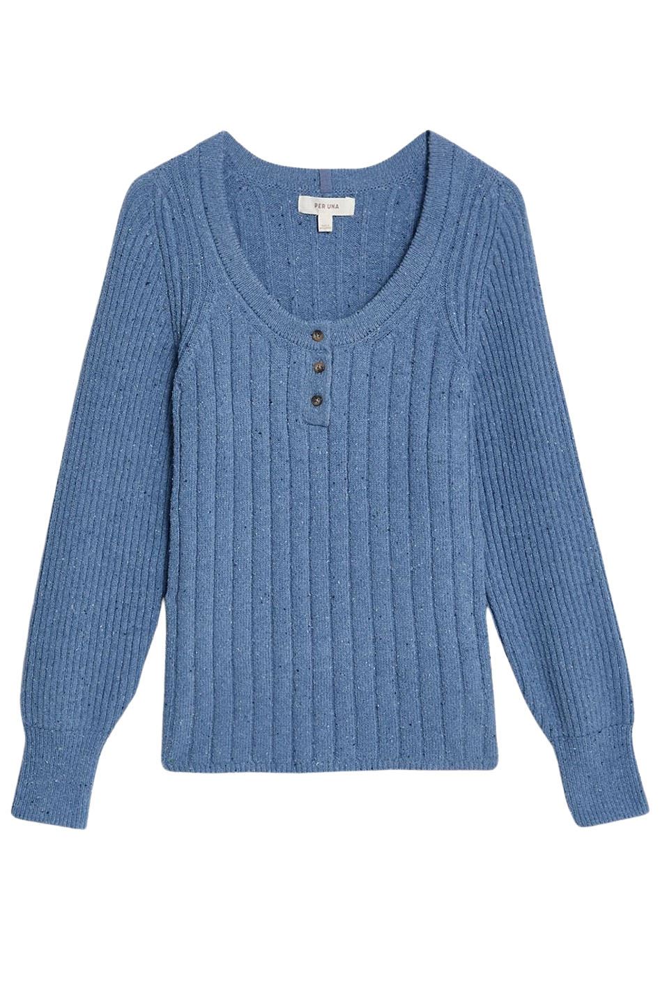 MS Per Una Mujer Cuello Redondo Estilo Henley Jersey Top Marl Acanalado Tejido - Imagen 8 de 12