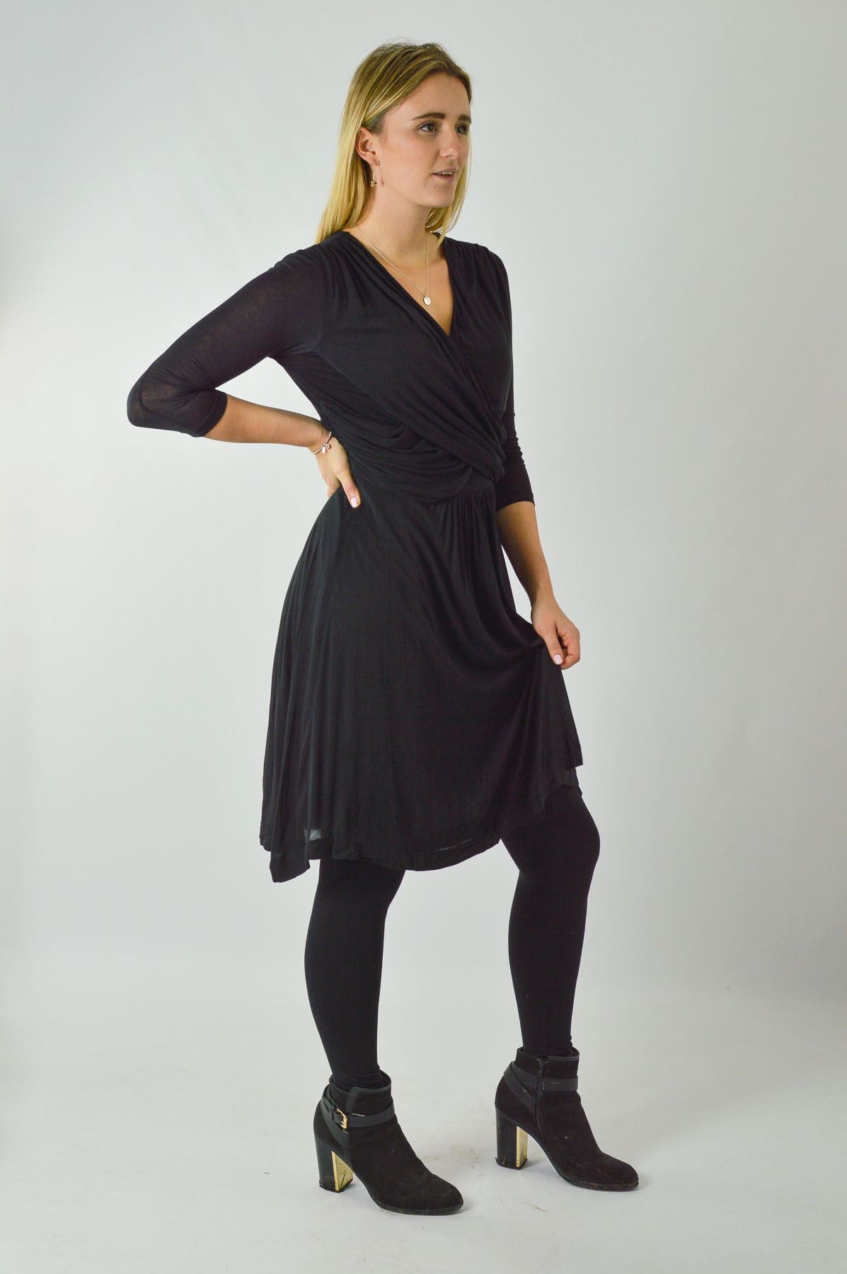 GREAT PLAINS Ruched Jersey Jersey Wrap Dress 3/4 Sleeve Knee Length - Picture 13 of 15