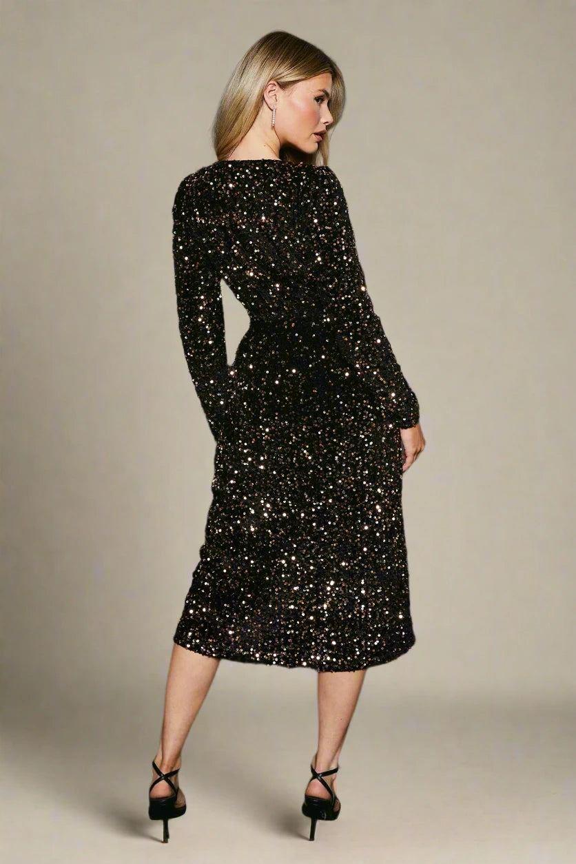 Dorothy Perkins Velvet Sequin Wrap Midi Dress Party Dress - Picture 8 of 15