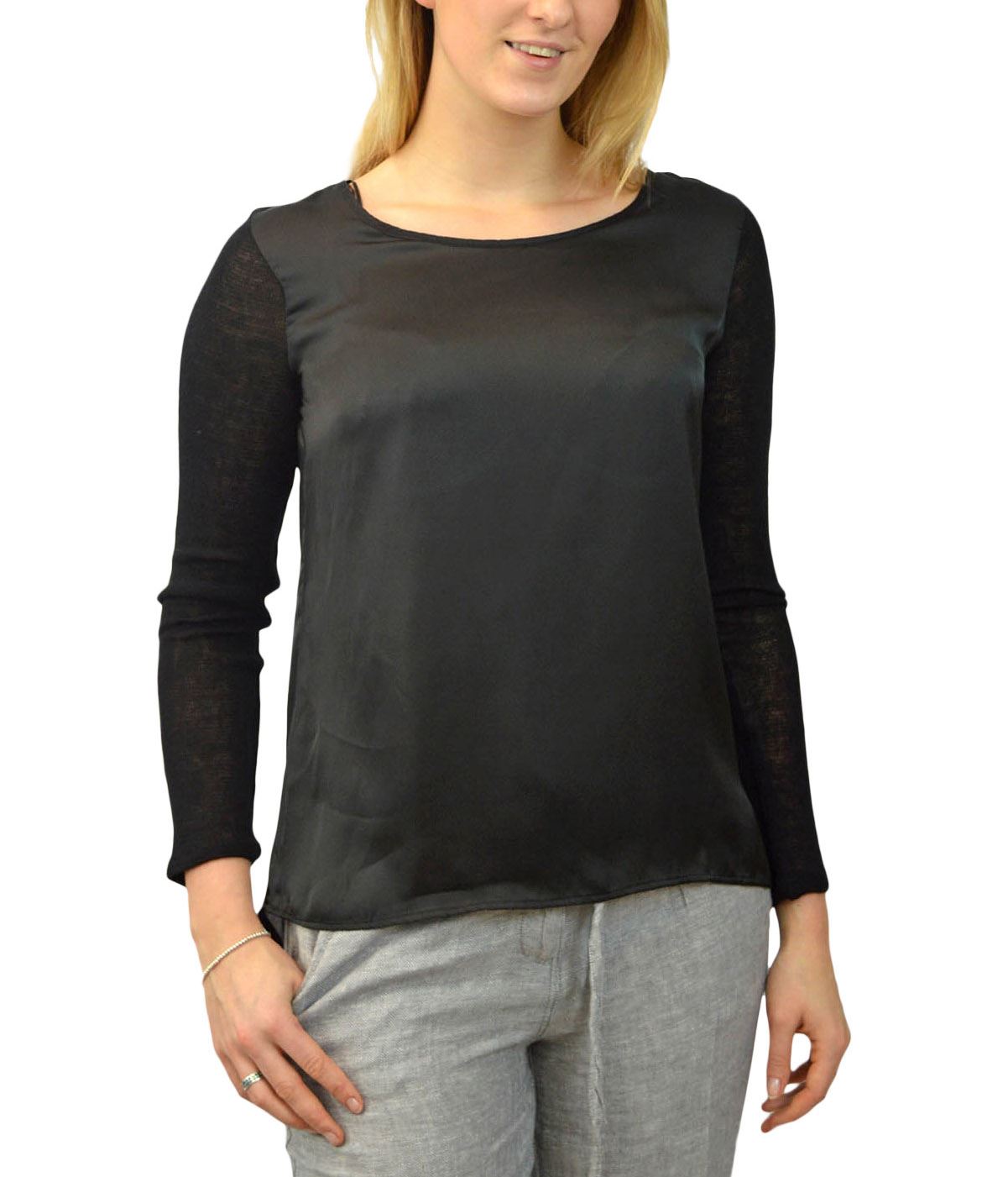 Satin Blouse Fine Knit Stretch Fit Sleeve Black or Peach Pink from C&A - Picture 6 of 15