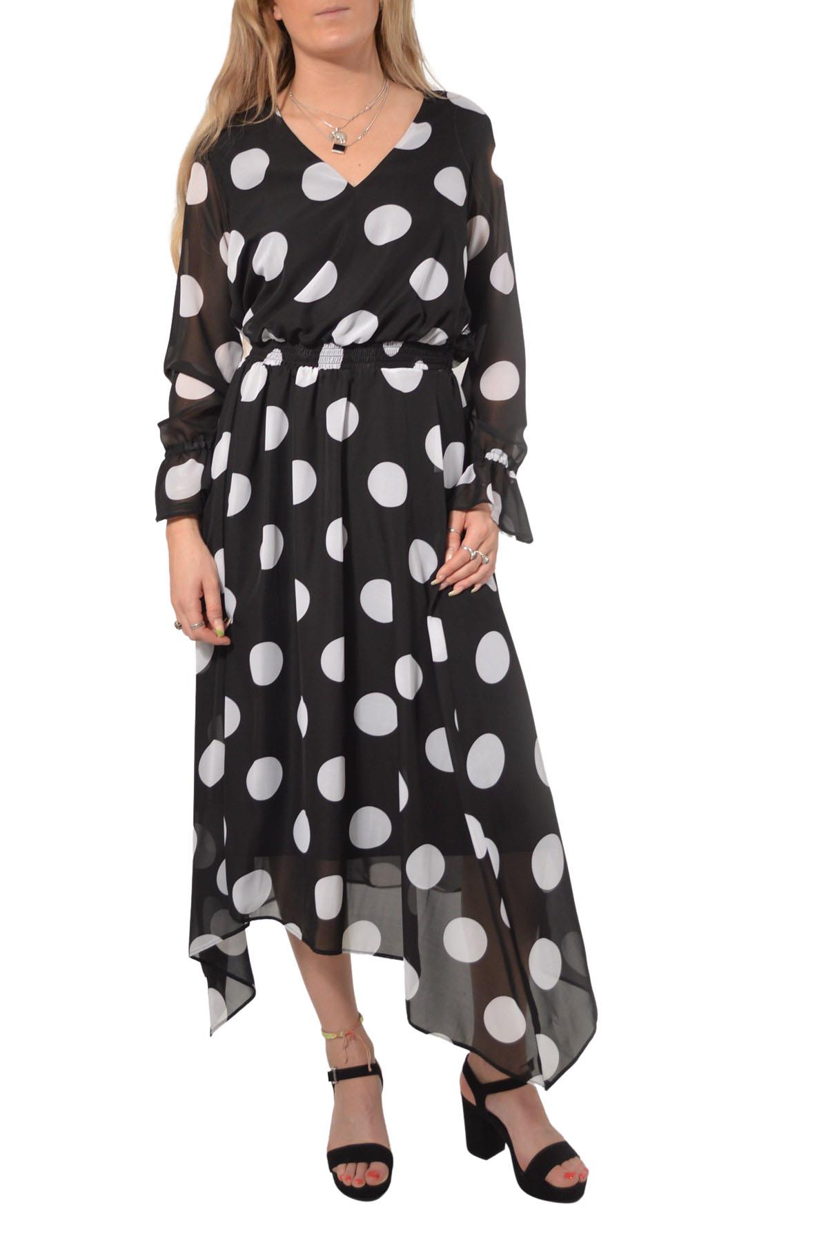 Roman Originals Black Polka Dot Dress Chiffon Lined V Neck Long Sleeve - Picture 3 of 6