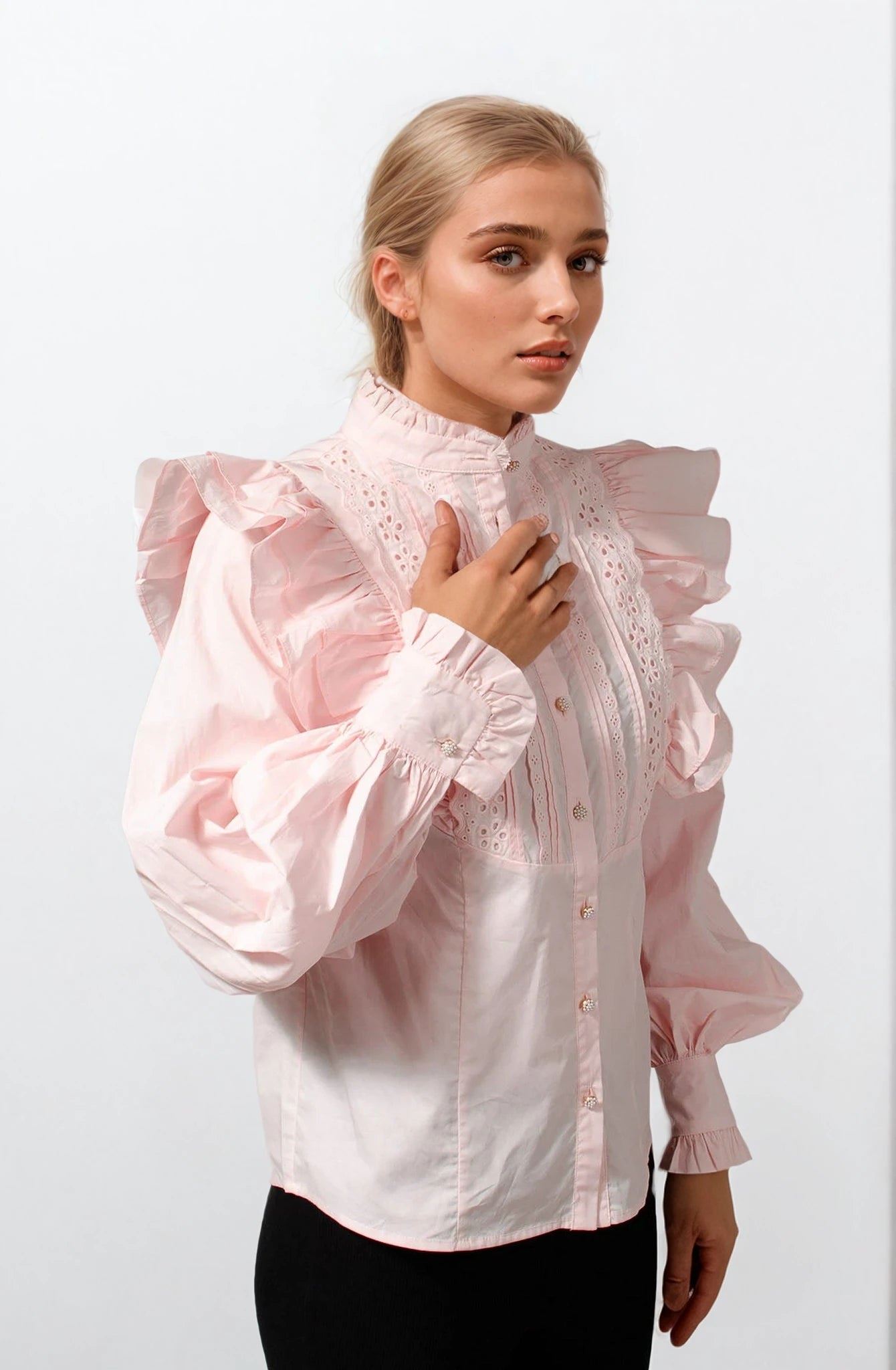 River Island Ruffle Broderie Puff Sleeve Blouse - Picture 5 of 14