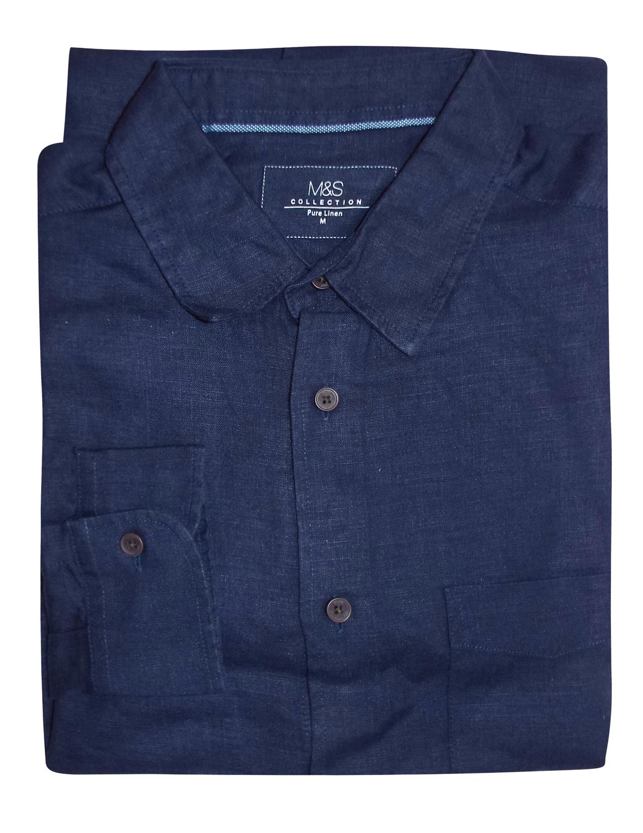 ex Marks and Spencer Mens Relaxed Pure Linen M&S Long Sleeve Shirt 3XL 4XL | eBay