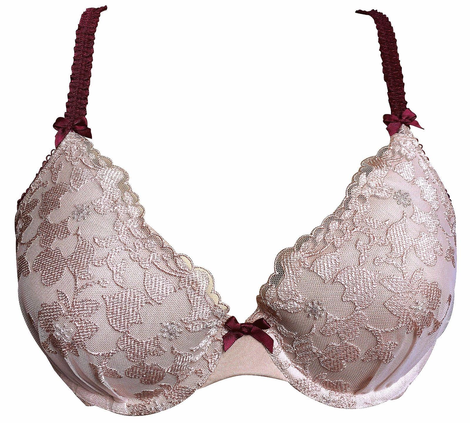 Комплект NEU Dunnes Nude Pink Burgund Borte Spitze gepolsterter BH & Schlüpfer