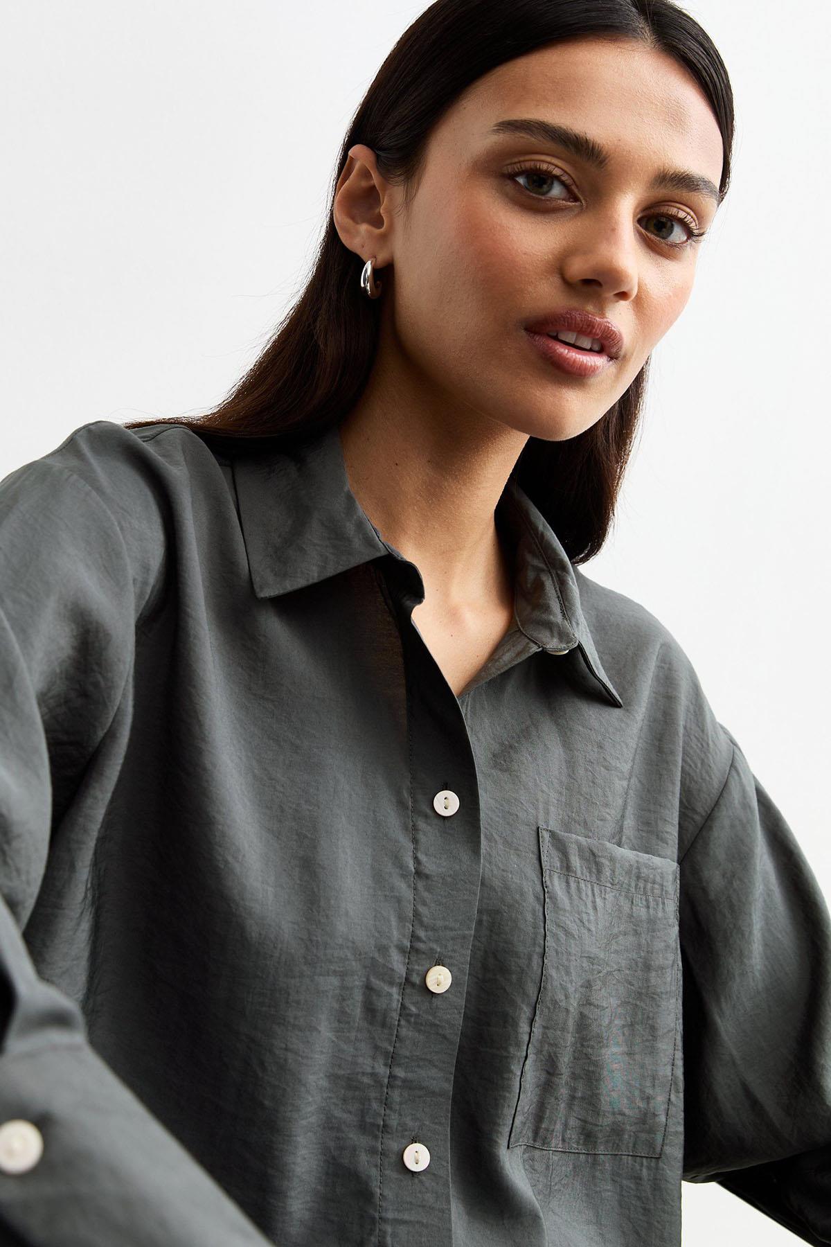 New Look Relaxed Cupro Long Sleeve Pocket Shirt - Picture 8 of 18