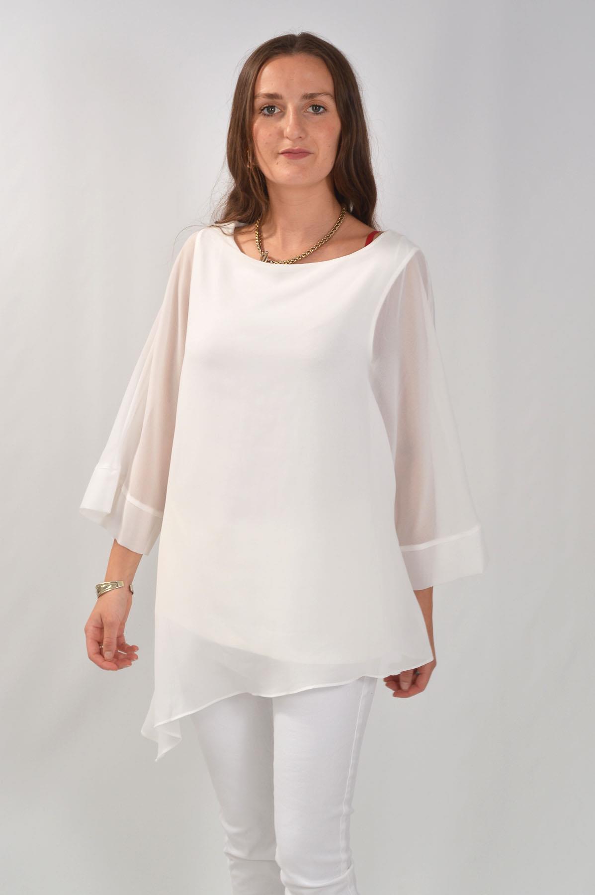 Asymmetric Hem Boat Neck Overlay Top 