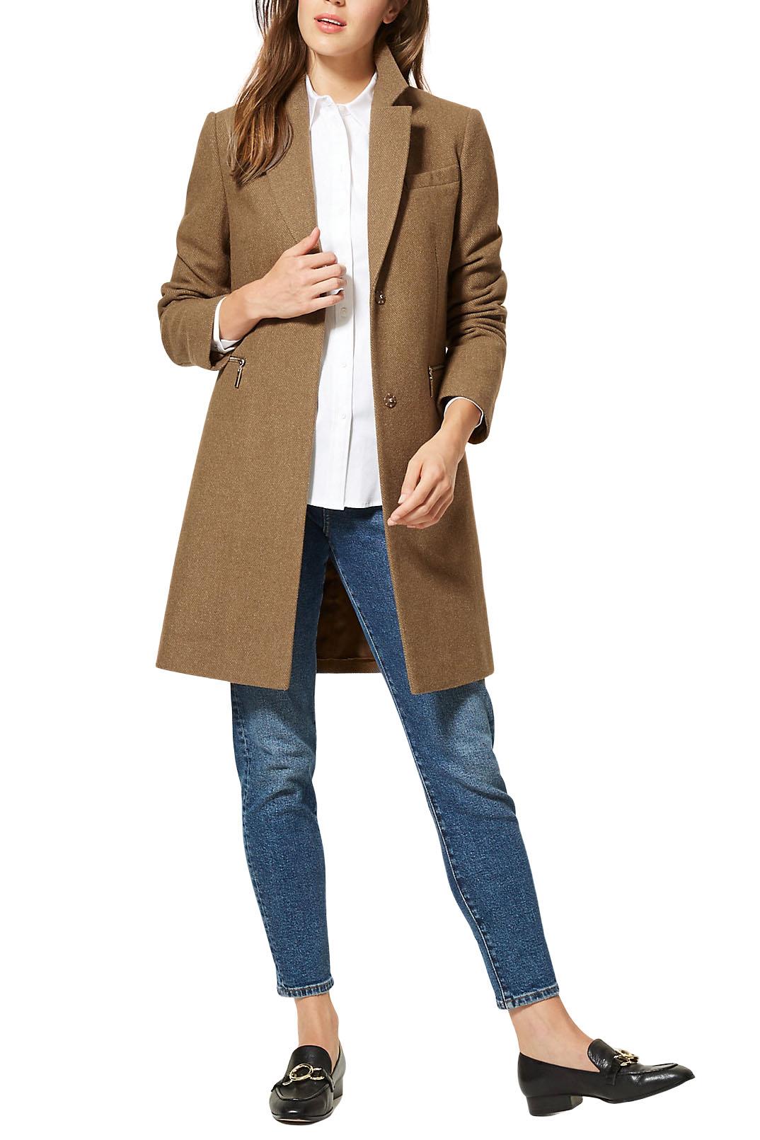 NEW M&S Ladies Wool Blend Single Breasted Coat Lined Pink or Brown