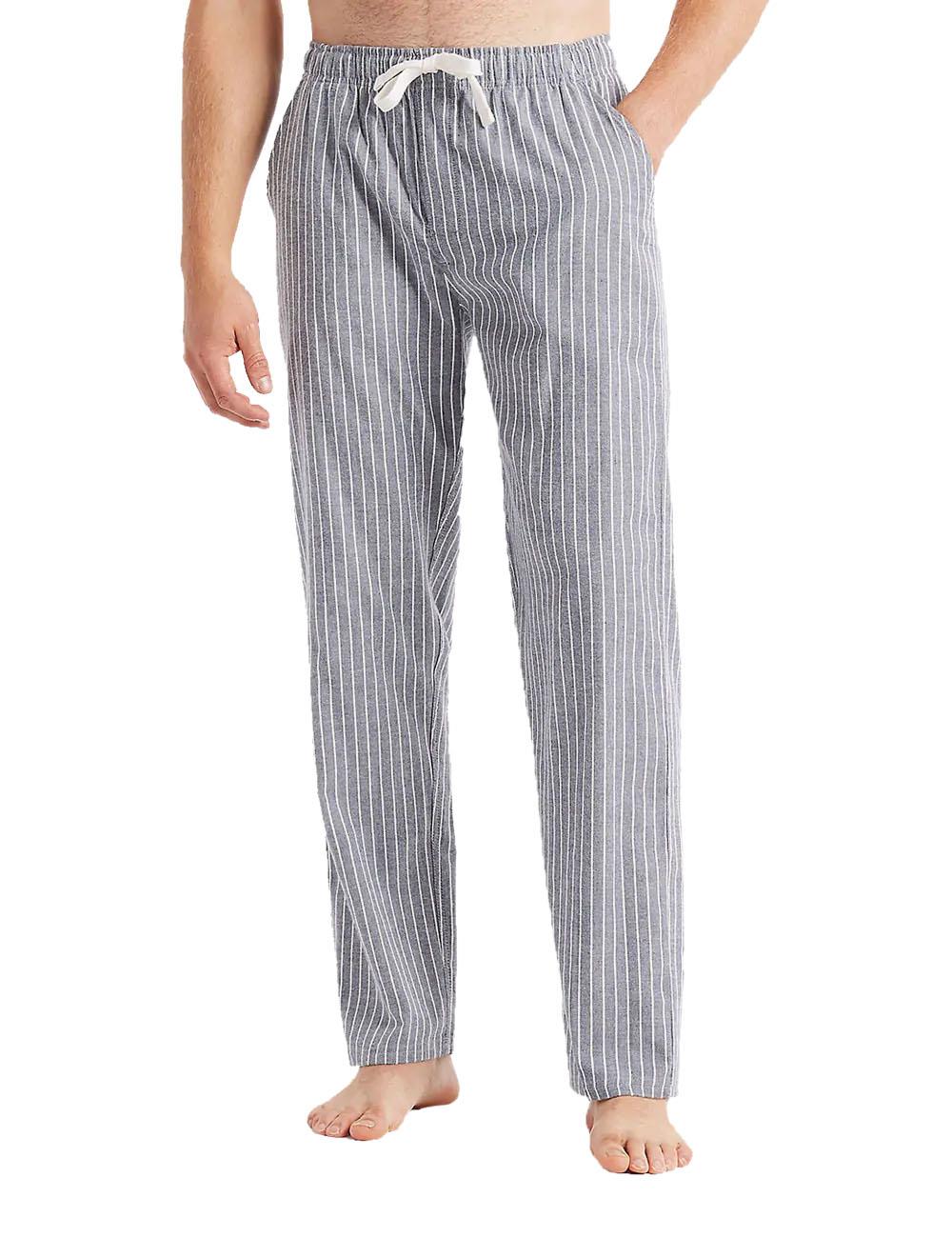 Ex M/&S Mens Grey White Striped Pyjama Bottoms PJs Draw String Waist Size XL XXL