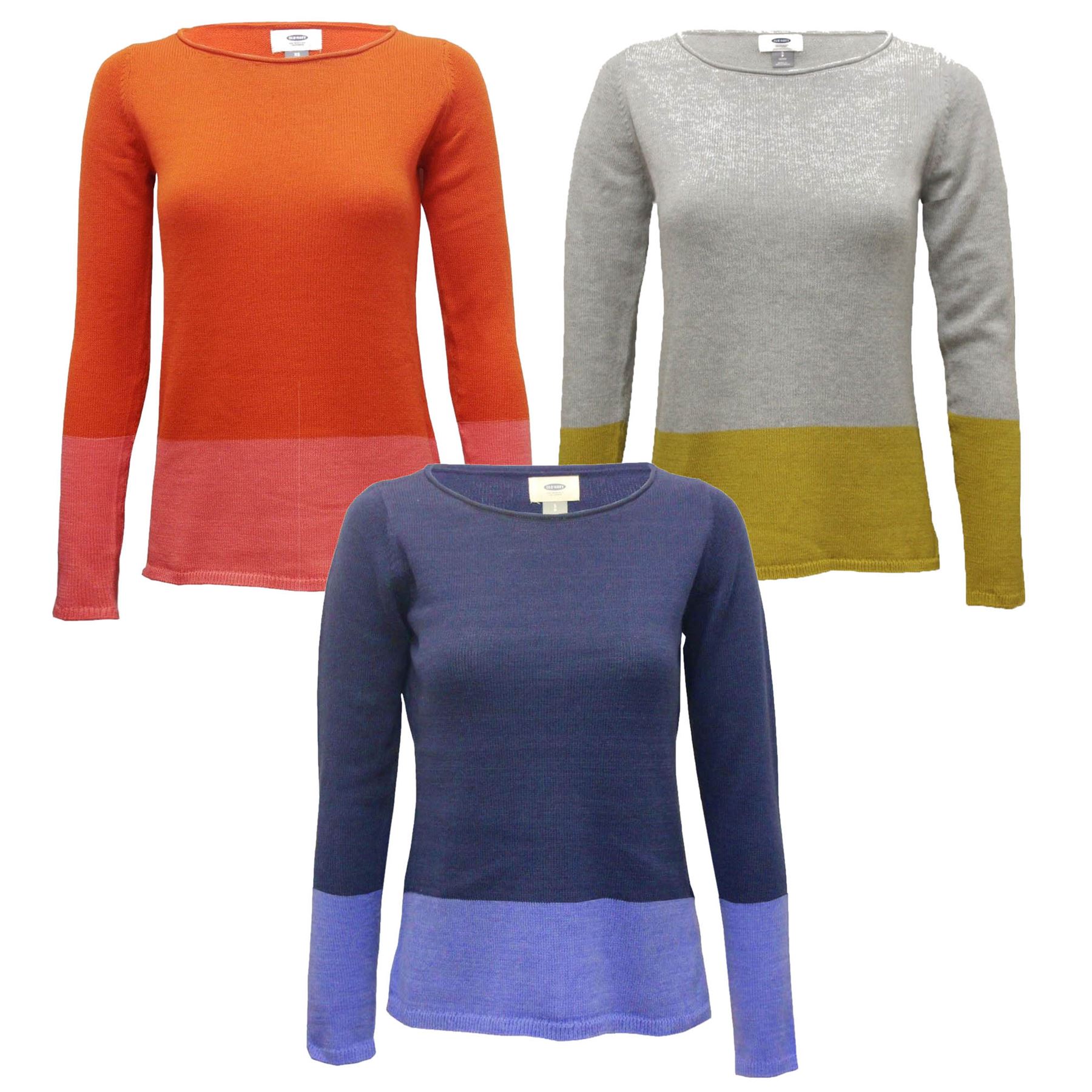 Ladies Ex Old Navy Round Neck Full Sleeve Block Color Winter Jumper Top