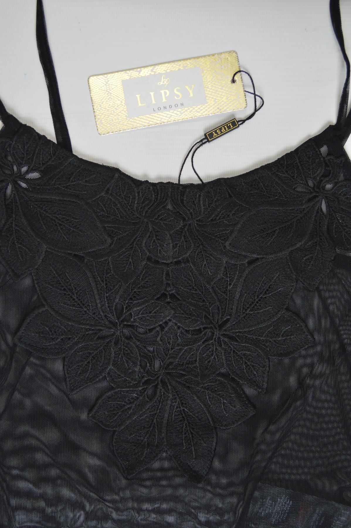 LIPSY Womens Black Sleeveless Floral Mesh Strappy Party Top Body RRP £28