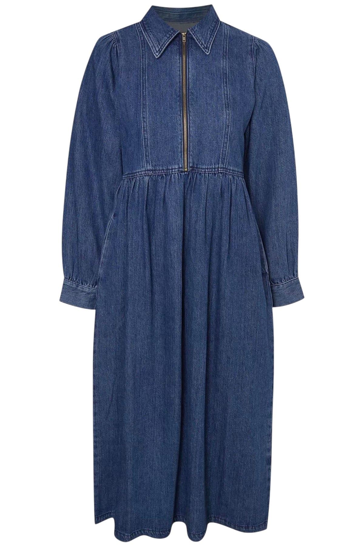 Zip Front High Waist Denim Dress