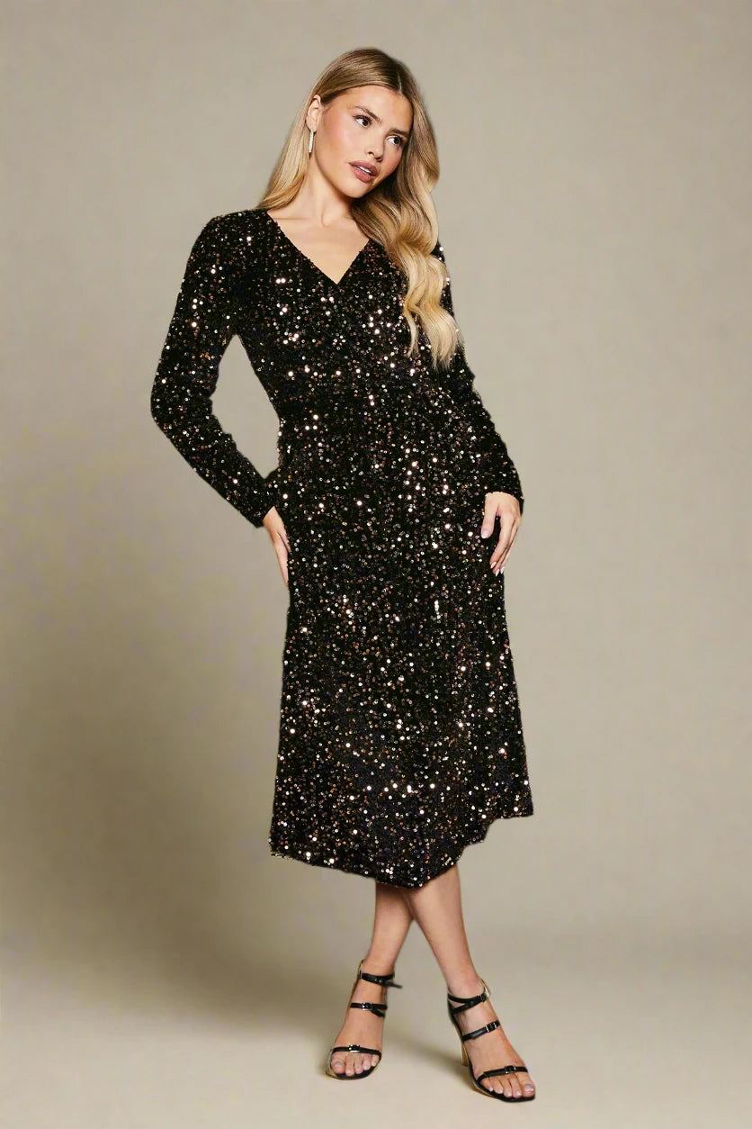 Dorothy Perkins Velvet Sequin Wrap Midi Dress Party Dress - Picture 7 of 15