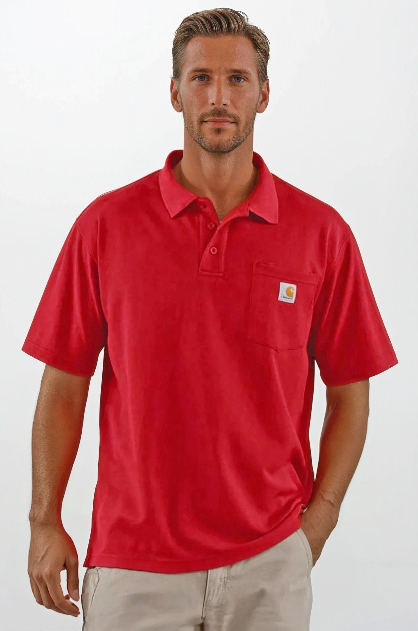Carhartt Mens Relaxed Cotton Pique Pocket Front Polo Shirt - Picture 21 of 26