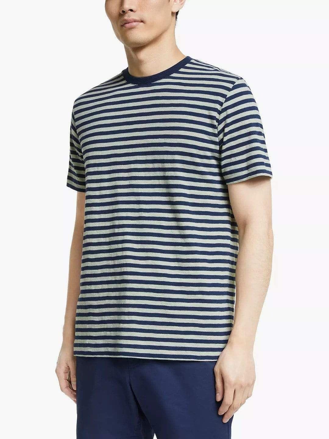 John Lewis Mens Stripe T Shirt Supima Cotton Rust/Navy or Mint/Navy Was