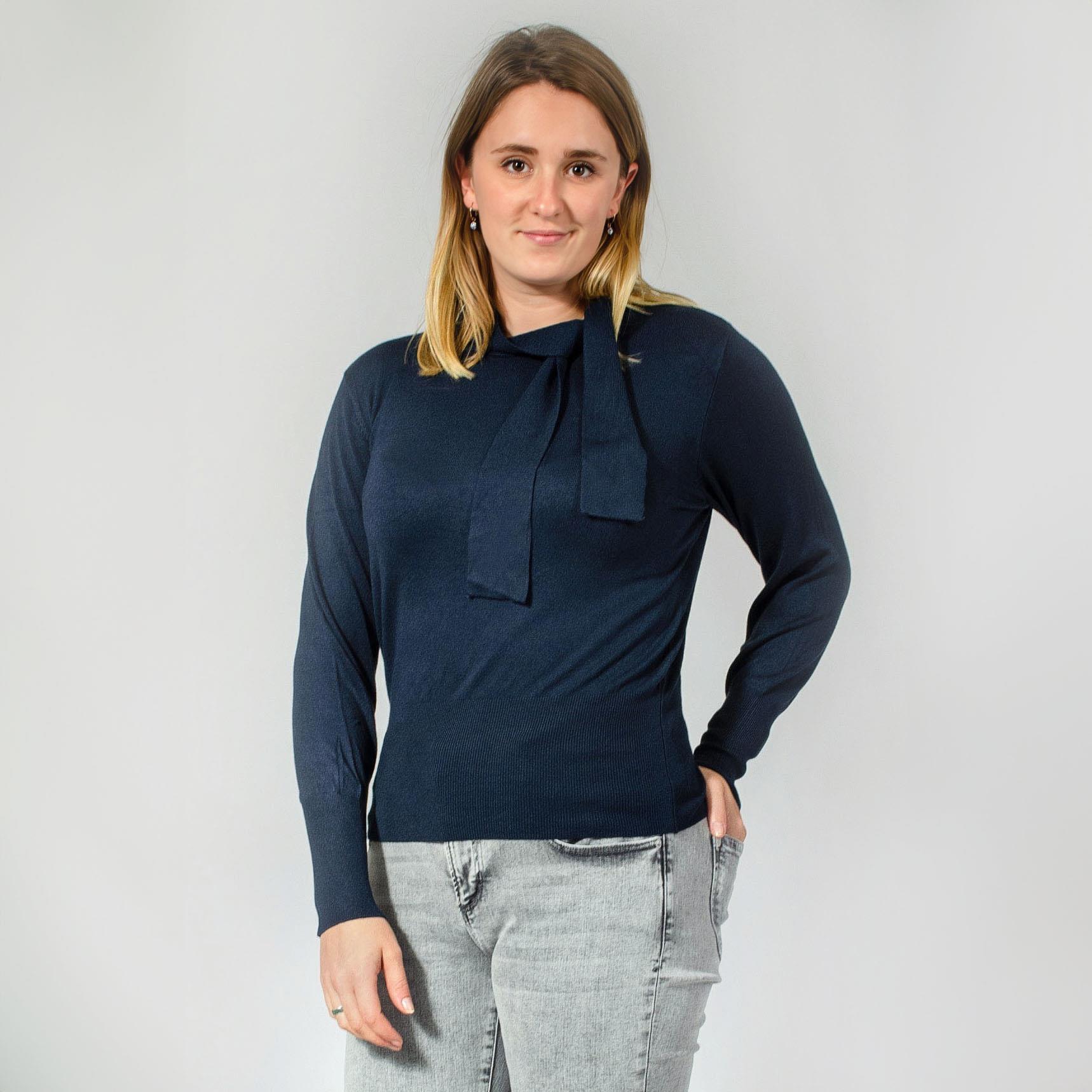 Sash Tie Neck Jumper Long Puff Sleeves Soft Cashmilon Fine Knit eBay