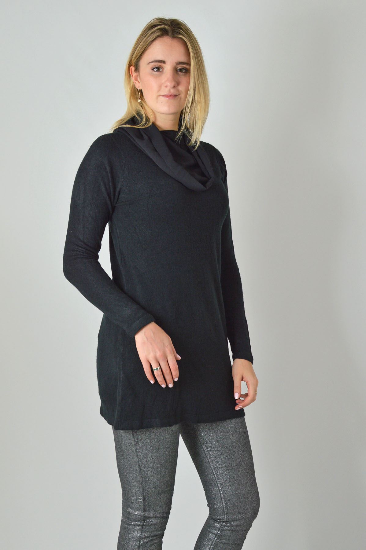 NEW £28 MARKS /& SPENCER M/&S BLACK COWL NECK TUNIC TOP FINE KNIT CASUAL SZ 6-16