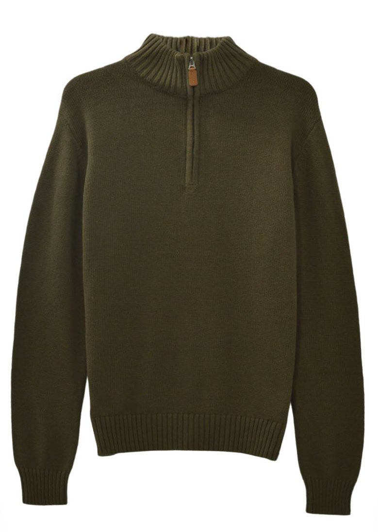 Пуловер Herren из чистого хлопка с воротником-стойкой hoher Ausschnitt Leder Tab