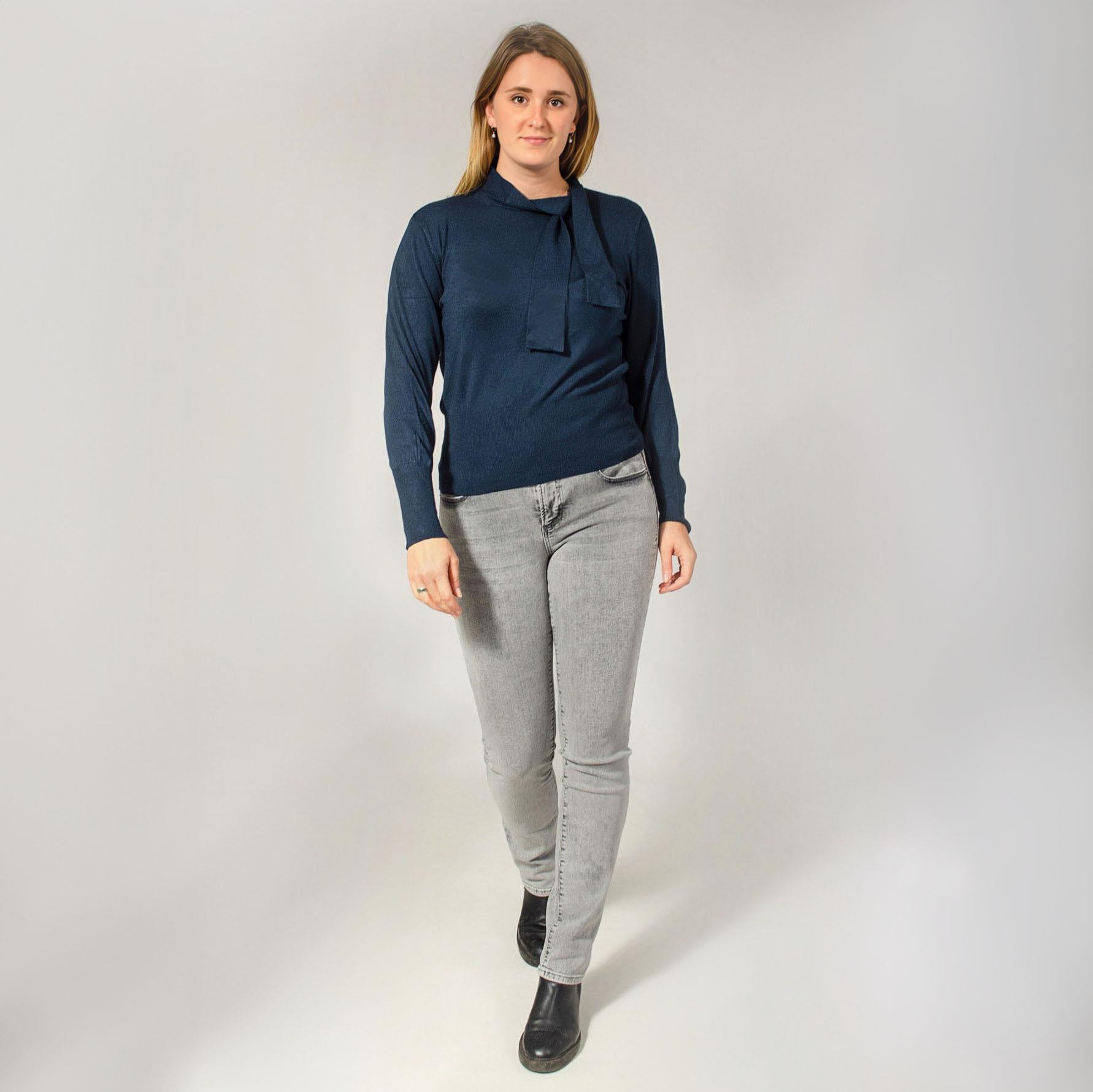 Sash Tie Neck Jumper Long Puff Sleeves Soft Cashmilon Fine Knit eBay