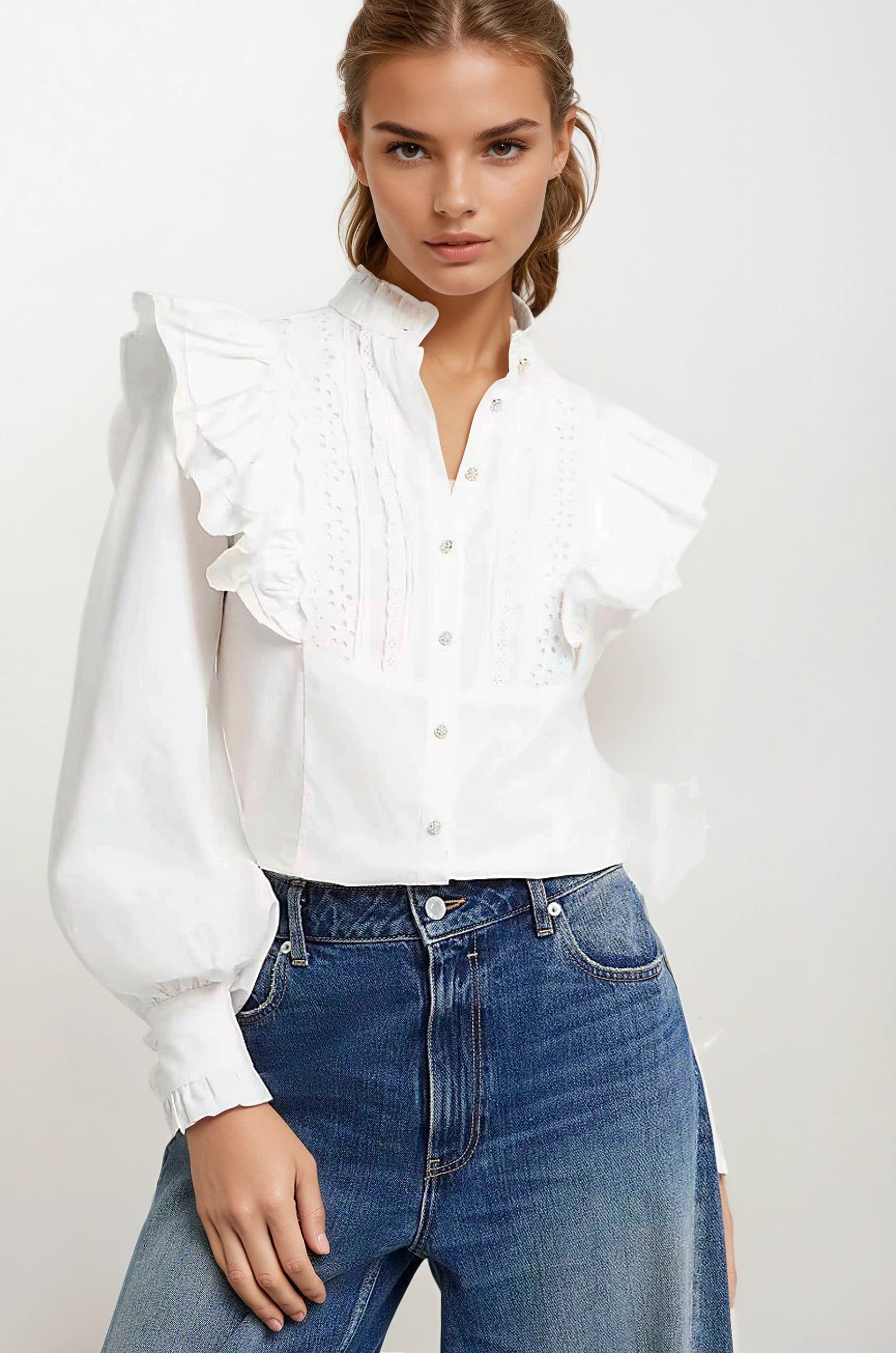 River Island Ruffle Broderie Puff Sleeve Blouse - Picture 11 of 14