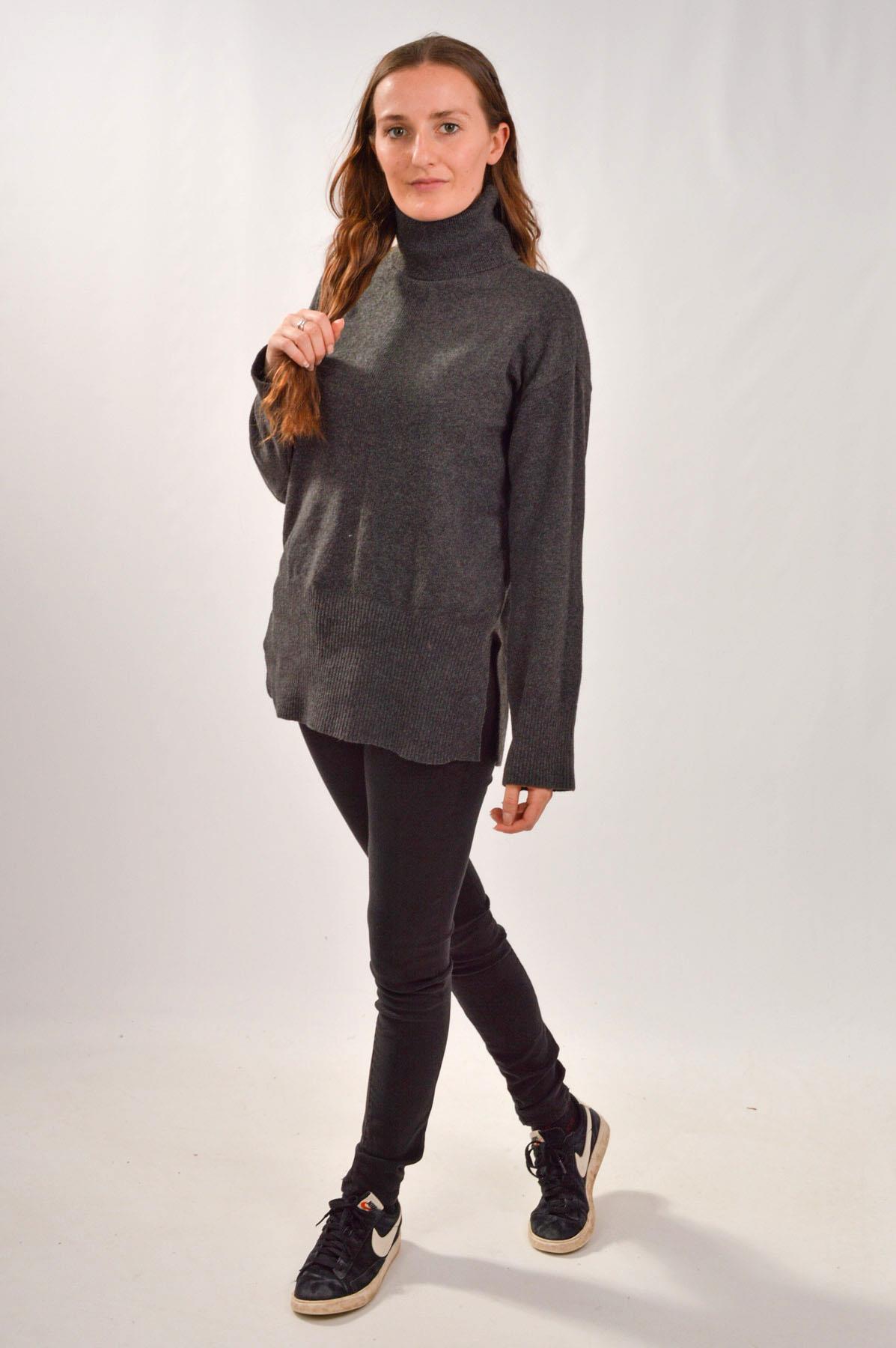 Womens Polo Neck Jumper Ribbed Centre Side Splits Relaxed Super Soft Fine Knit - Picture 8 of 11