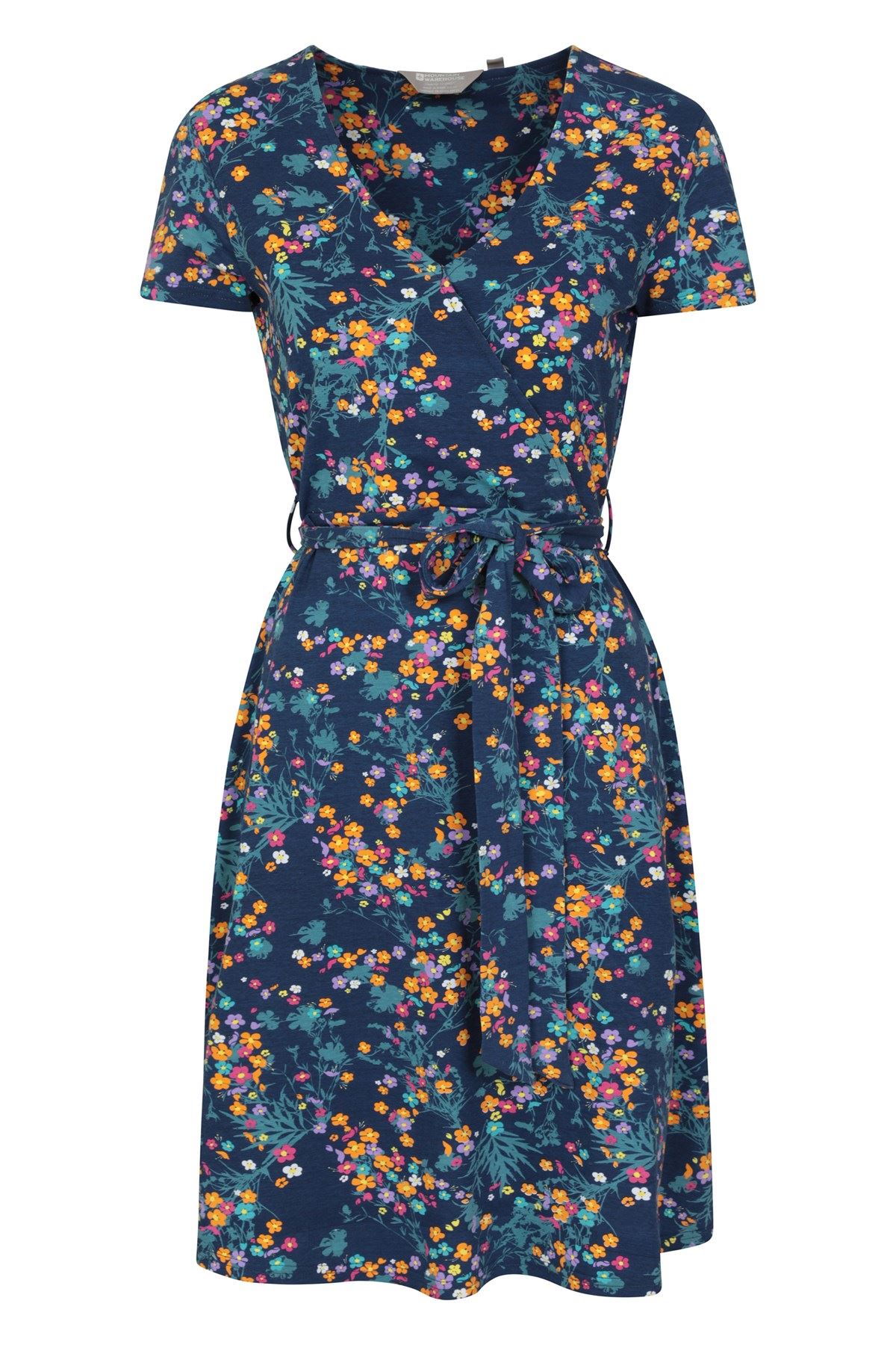 Soft Jersey Summer Dress Short Sleeve Knee Length Blue Floral Prints | eBay