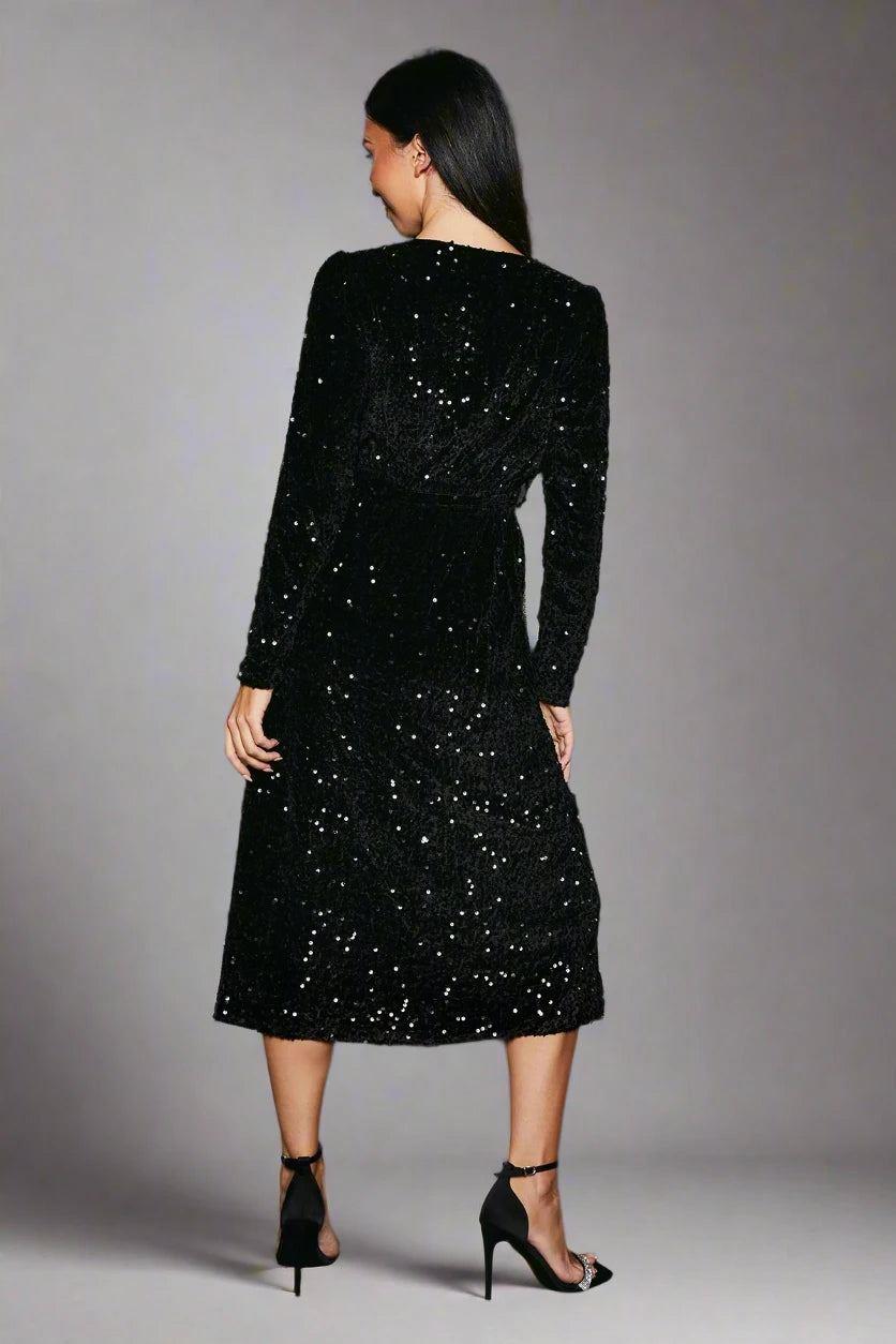 Dorothy Perkins Velvet Sequin Wrap Midi Dress Party Dress - Picture 4 of 15
