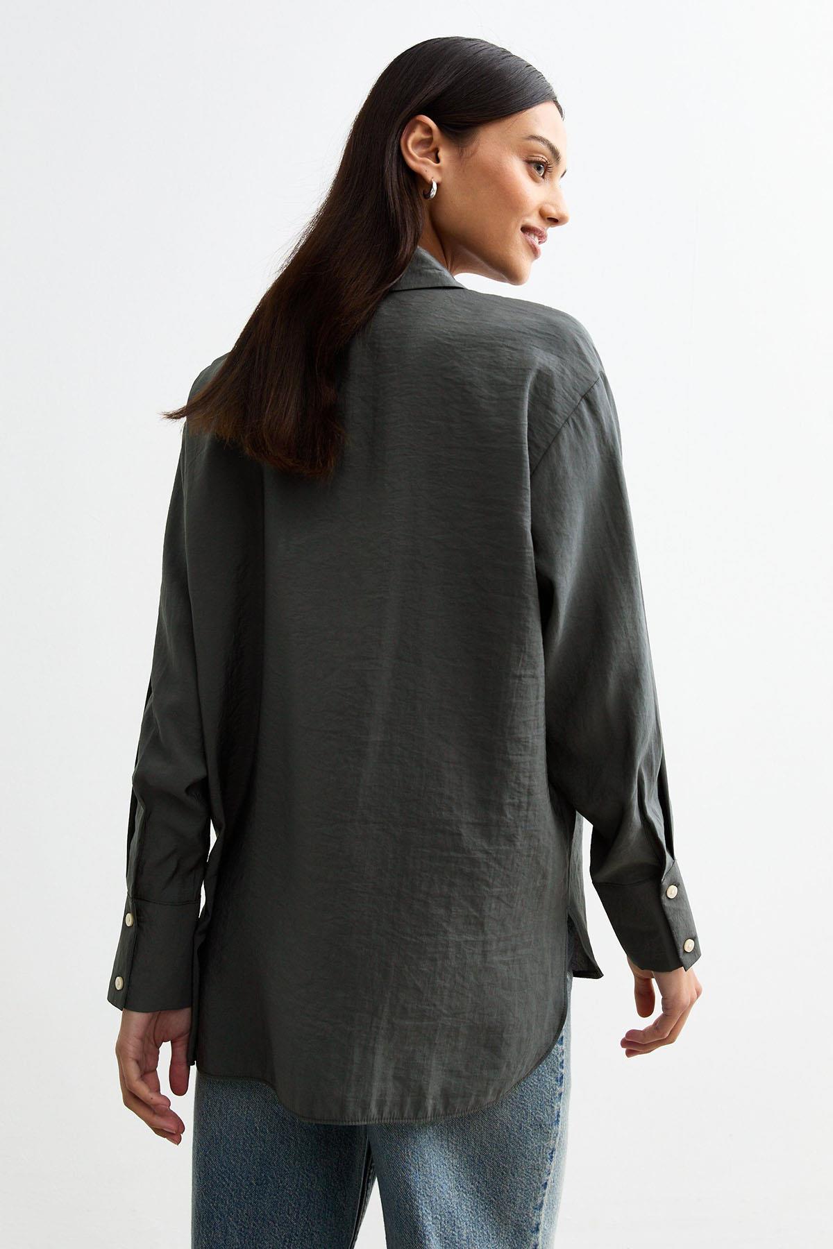 New Look Relaxed Cupro Long Sleeve Pocket Shirt - Picture 7 of 18