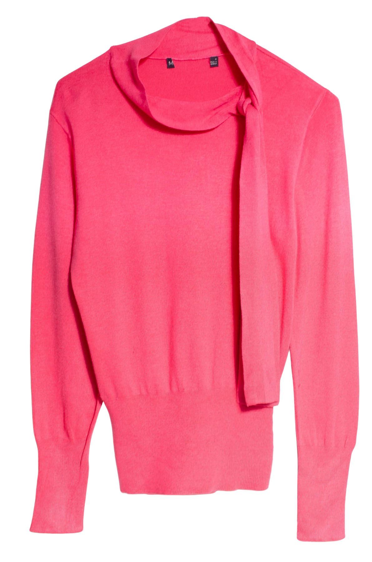 Sash Tie Neck Jumper Long Puff Sleeves Soft Cashmilon Fine Knit eBay