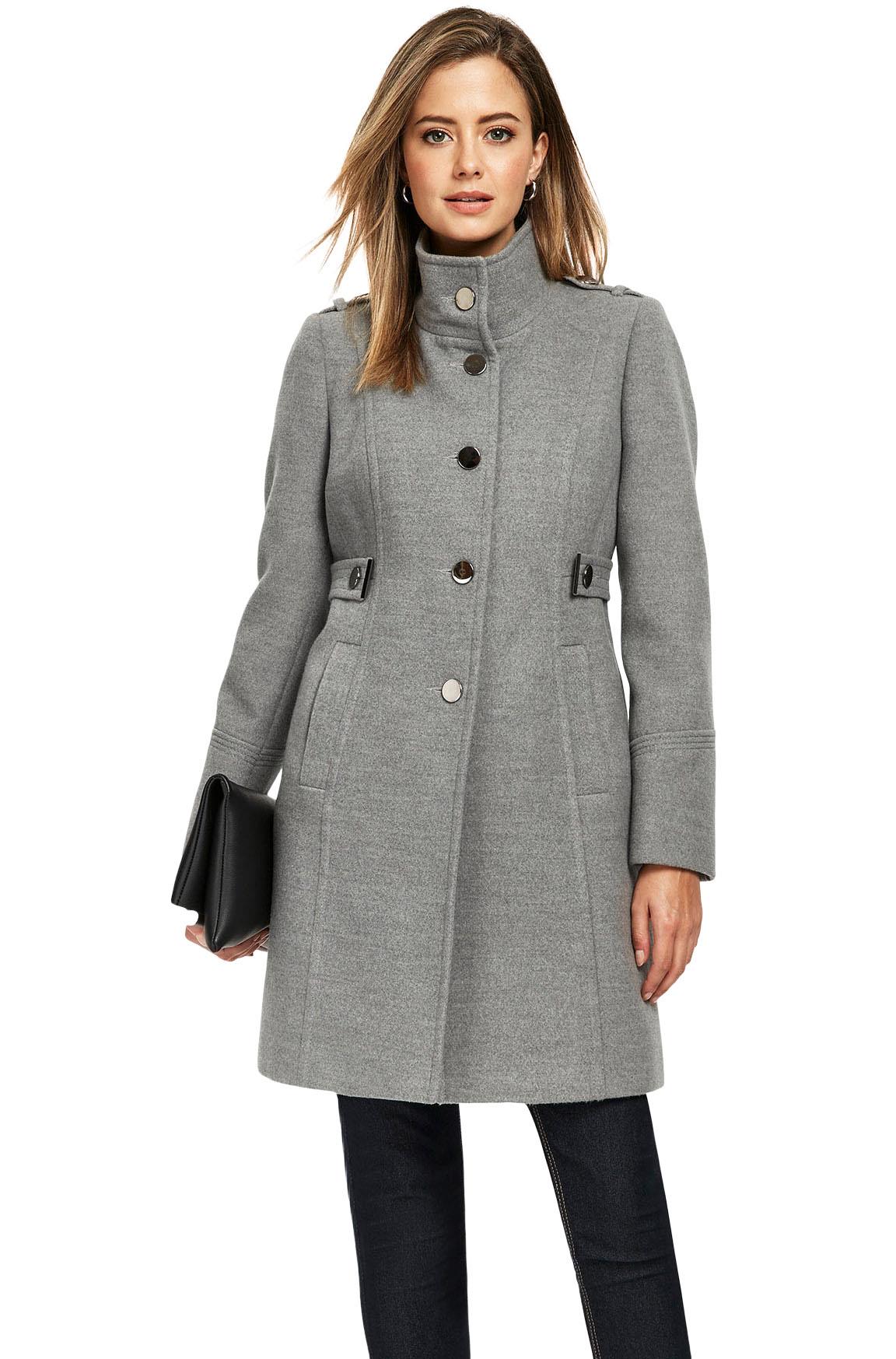 Ex Wallis Ladies Funnel Neck Single Breasted Coat Lined Size 818 in Black Grey eBay