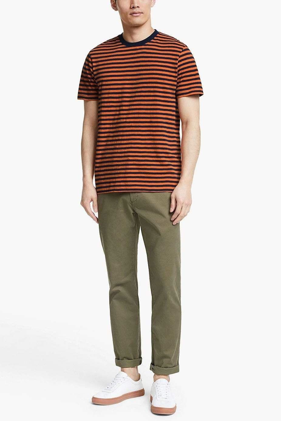 John Lewis Mens Stripe T Shirt Supima Cotton Rust/Navy or Mint/Navy Was