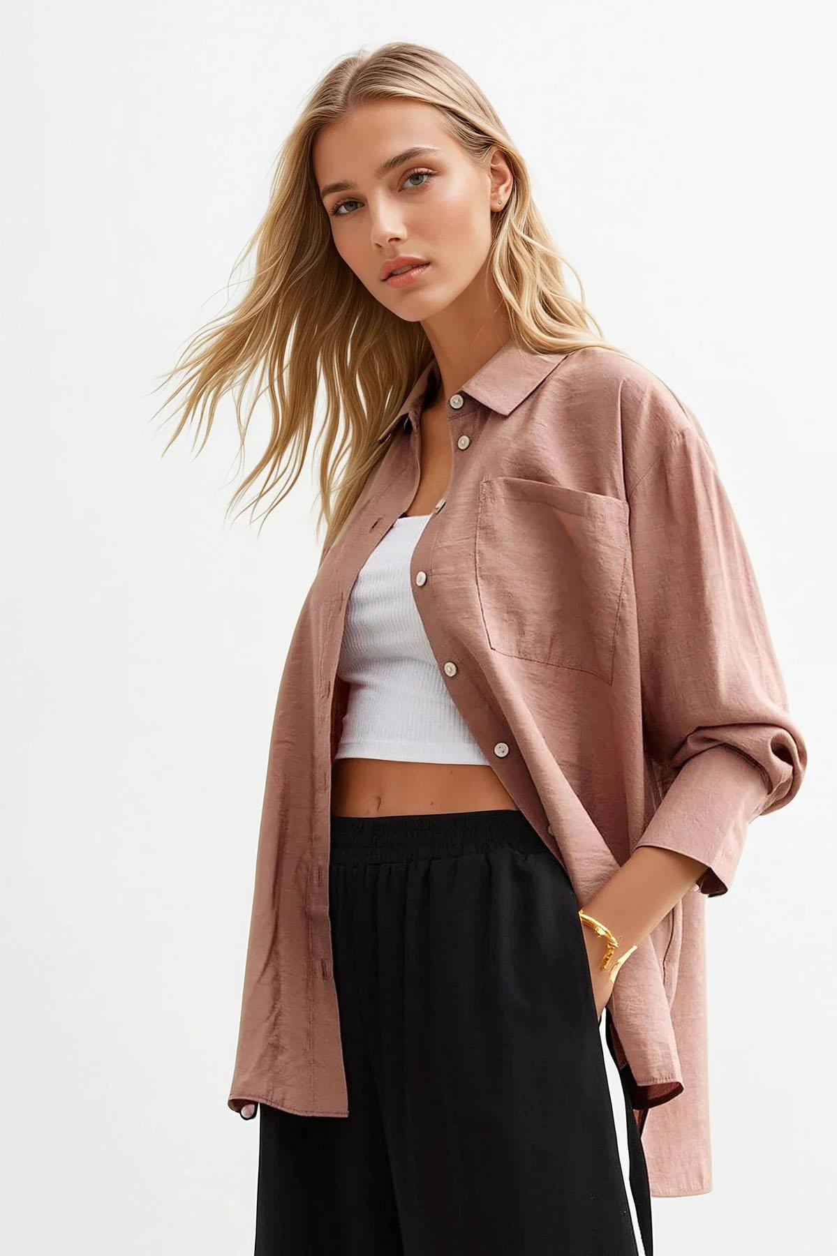 New Look Relaxed Cupro Long Sleeve Pocket Shirt - Picture 11 of 18