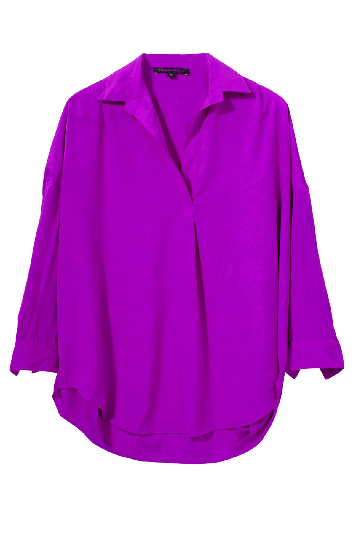 FRENCH CONNECTION Popover Shirt Blouse Silky Soft Light Satin Open Neck Collar - Picture 22 of 23
