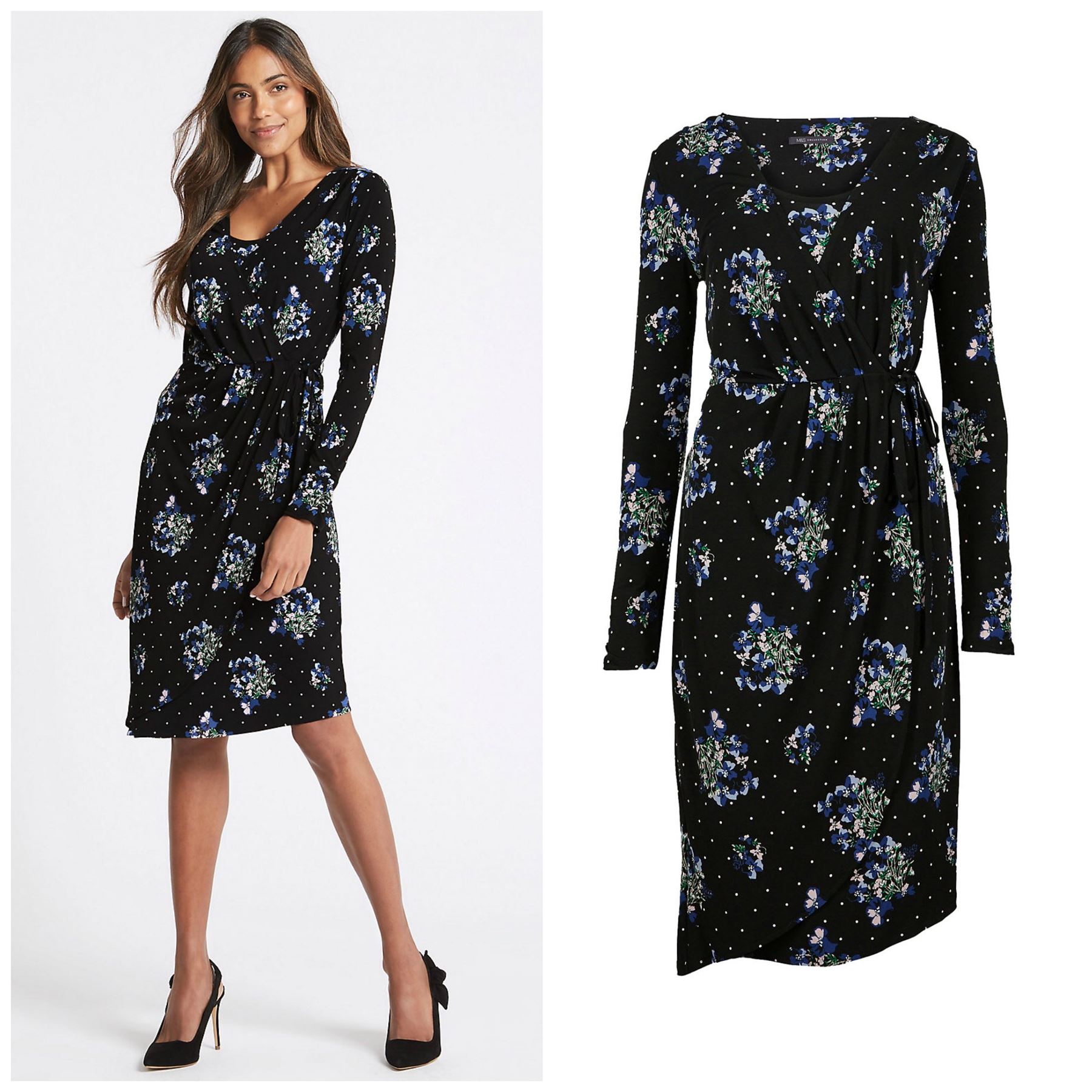 M/&S Blue Burgundy Floral Scroll Wrap Midi DressSALEWas £59