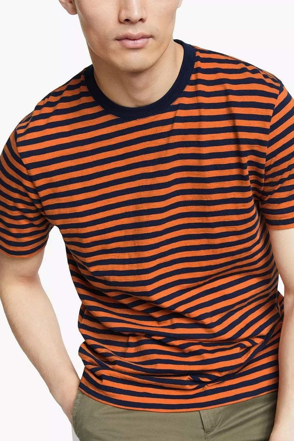 John Lewis Mens Stripe T Shirt Supima Cotton Rust/Navy or Mint/Navy Was