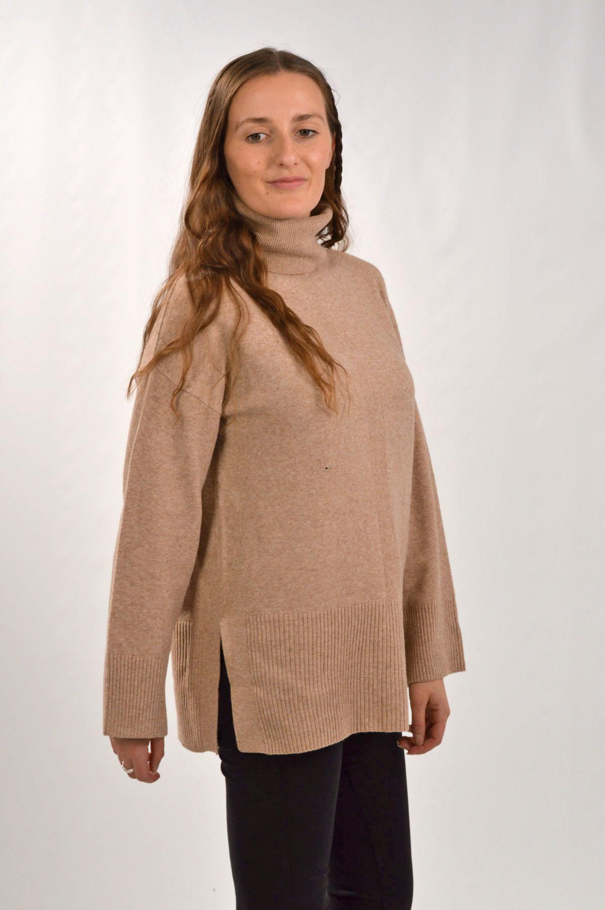 Womens Polo Neck Jumper Ribbed Centre Side Splits Relaxed Super Soft Fine Knit - Picture 4 of 11
