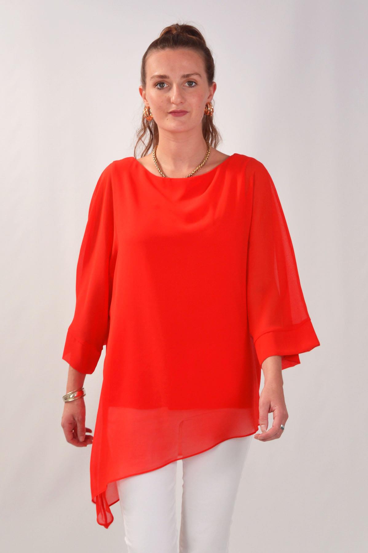Asymmetric Hem Boat Neck Overlay Top 