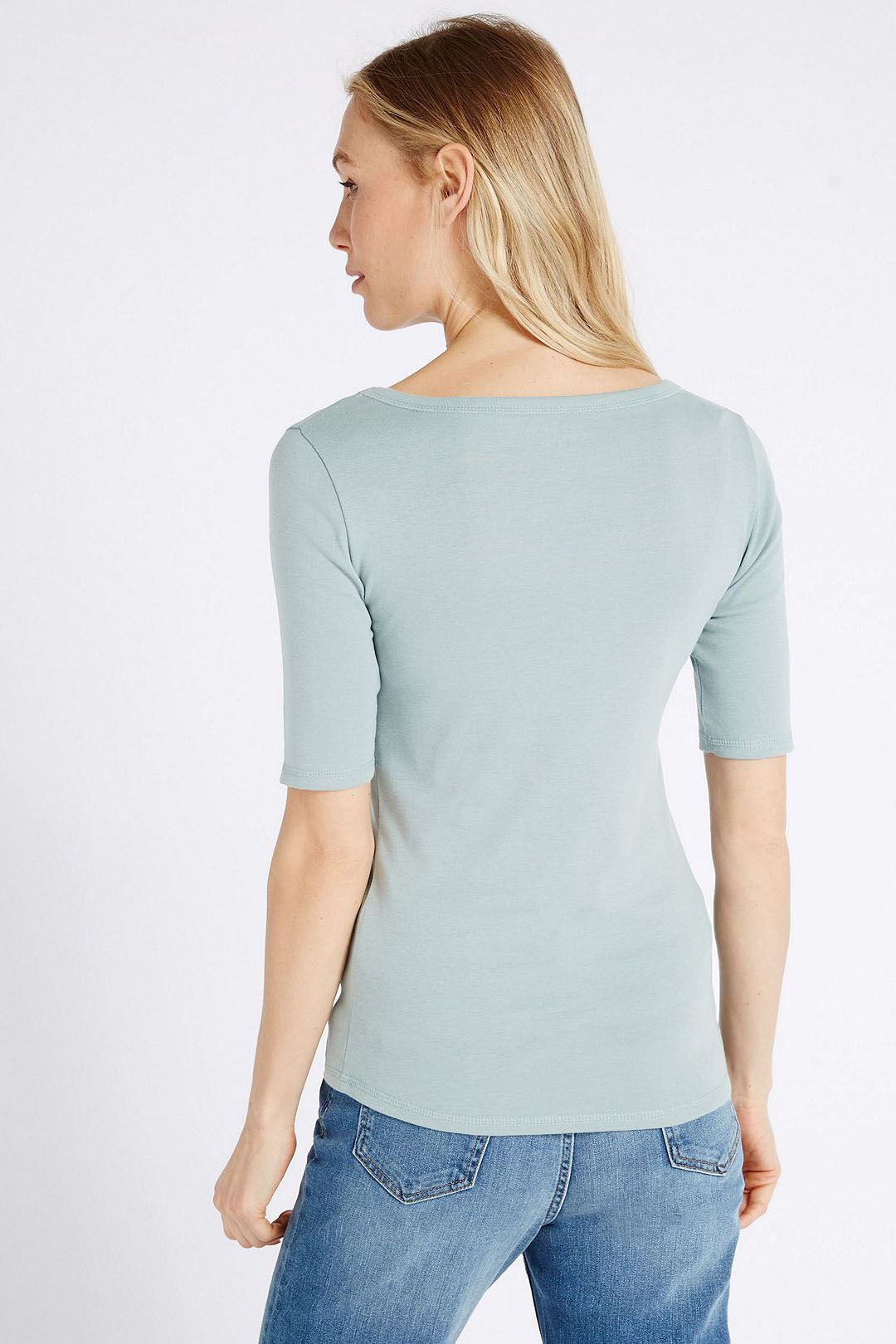 Ex M&S Cotton Boat Neck Womens Ladies T Shirt Half Sleeve Size 6 24 eBay