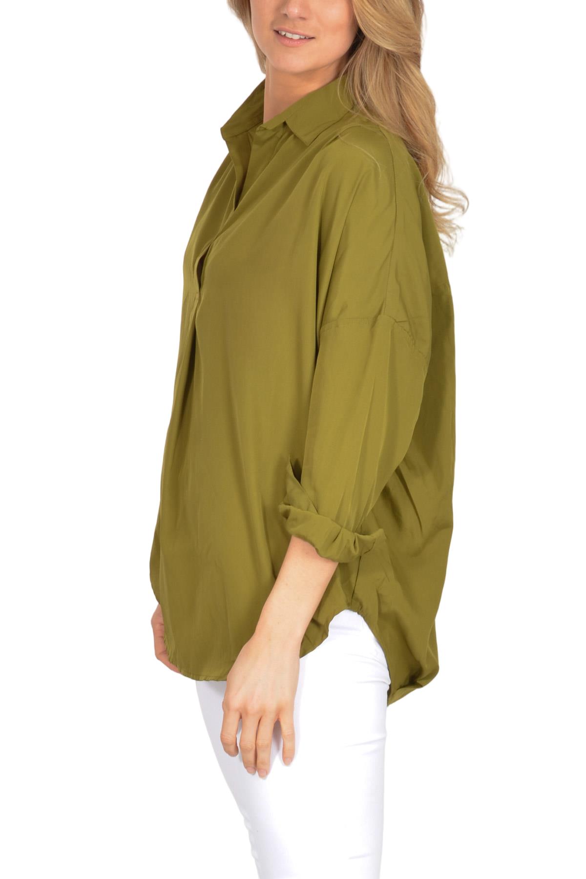 French Connection Womens Silky Oversized Shirt Popover Raglan Sleeve Open Collar - Picture 5 of 20