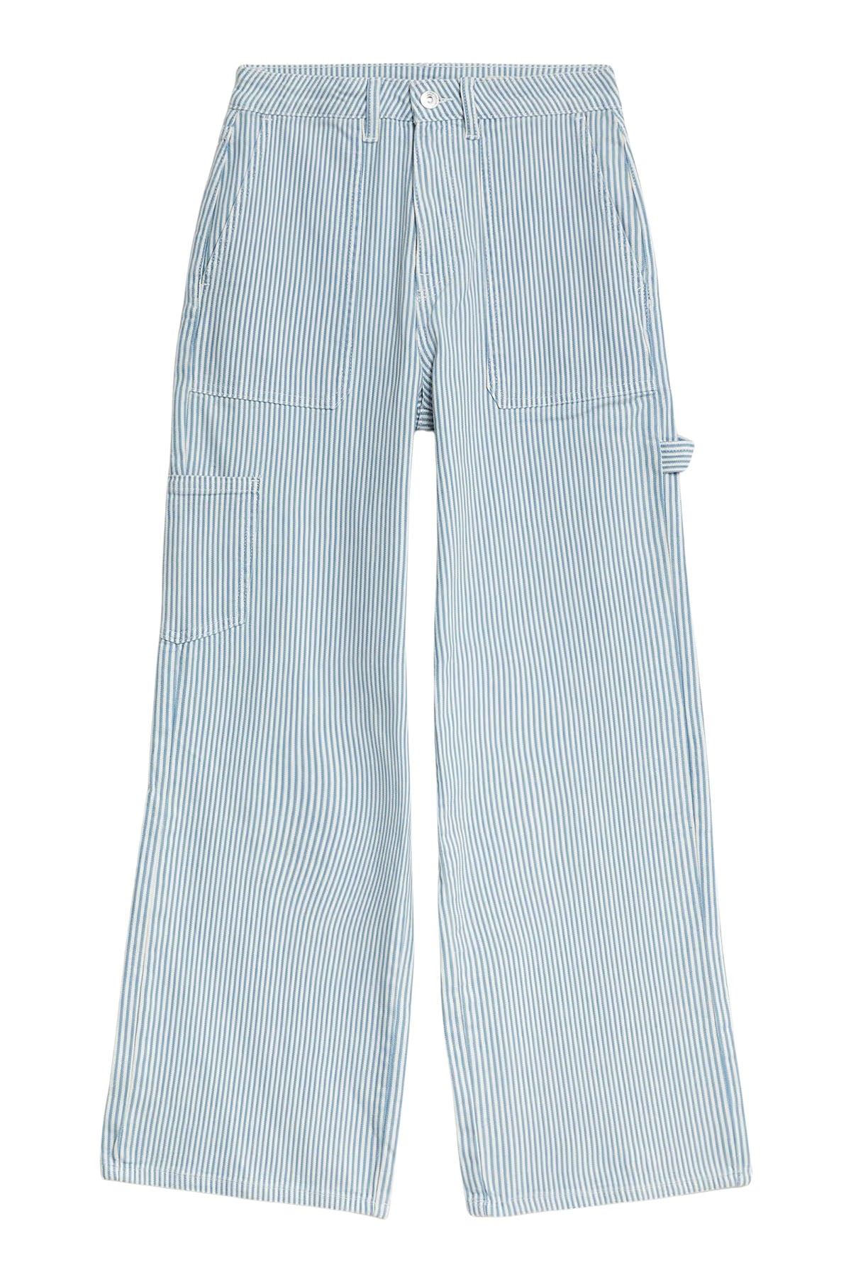 Ex M&S Blue Stripe Relaxed Carpenter Wide Leg Jeans - Picture 7 of 7
