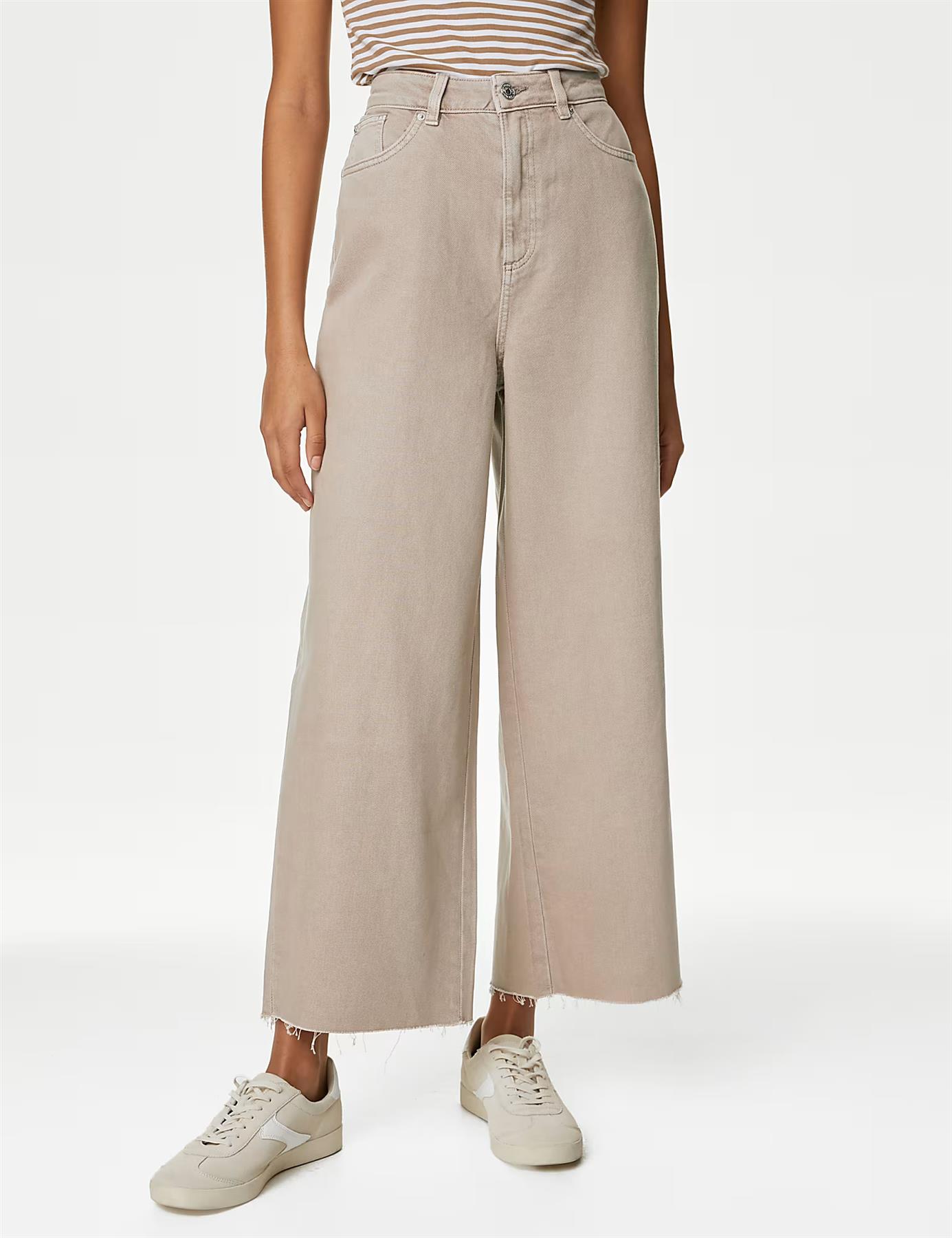 High Waist Raw Hem Wide Leg Jeans