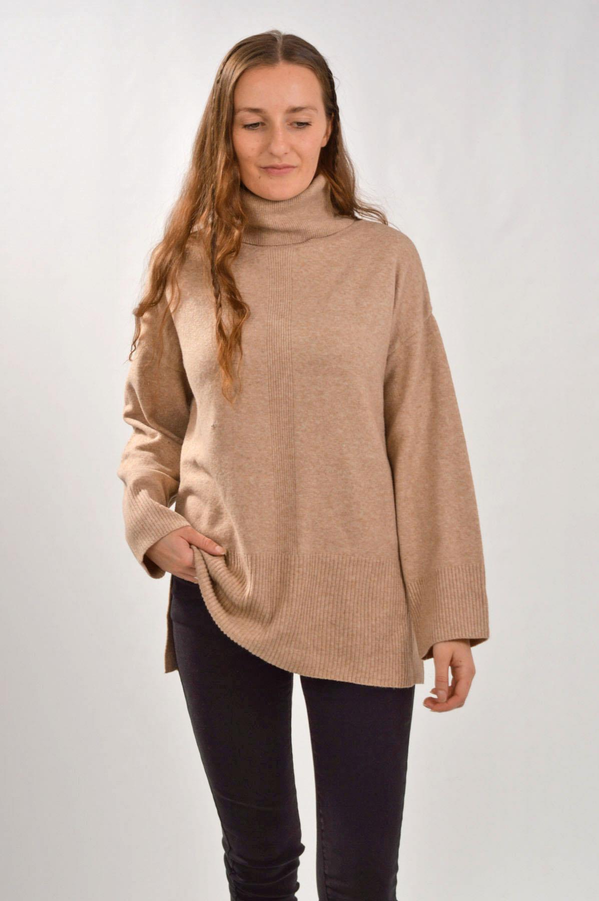 Womens Polo Neck Jumper Ribbed Centre Side Splits Relaxed Super Soft Fine Knit - Picture 3 of 11