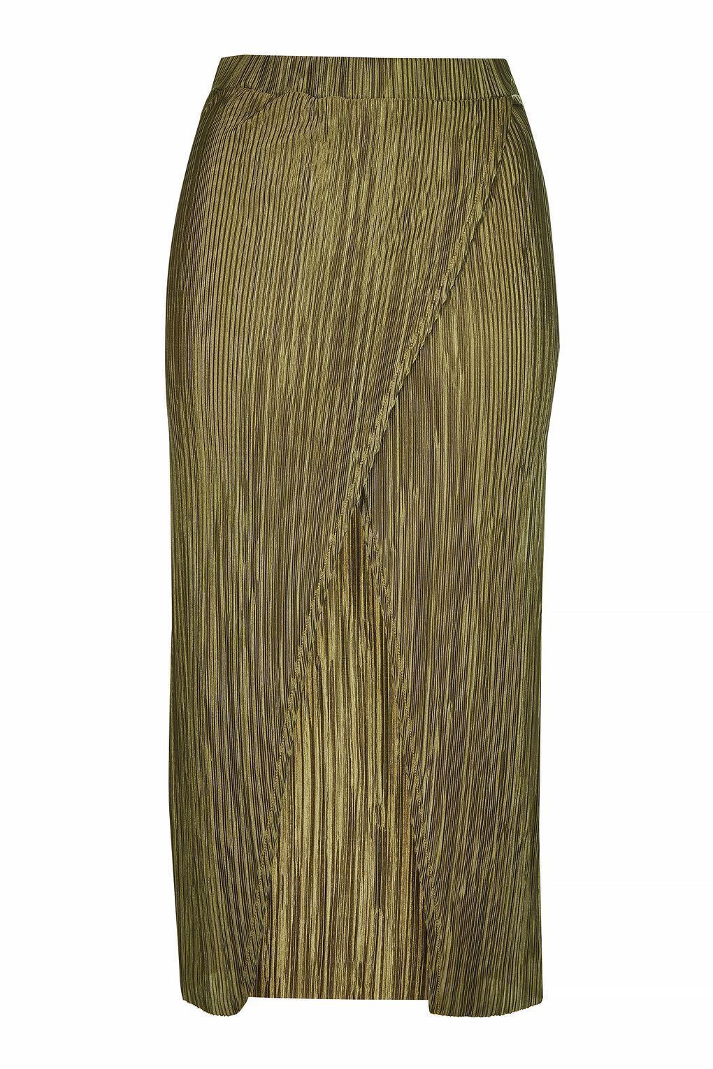 Topshop Plisse Pleat Wrap Long Midi Maxi Skirt Khaki Beige