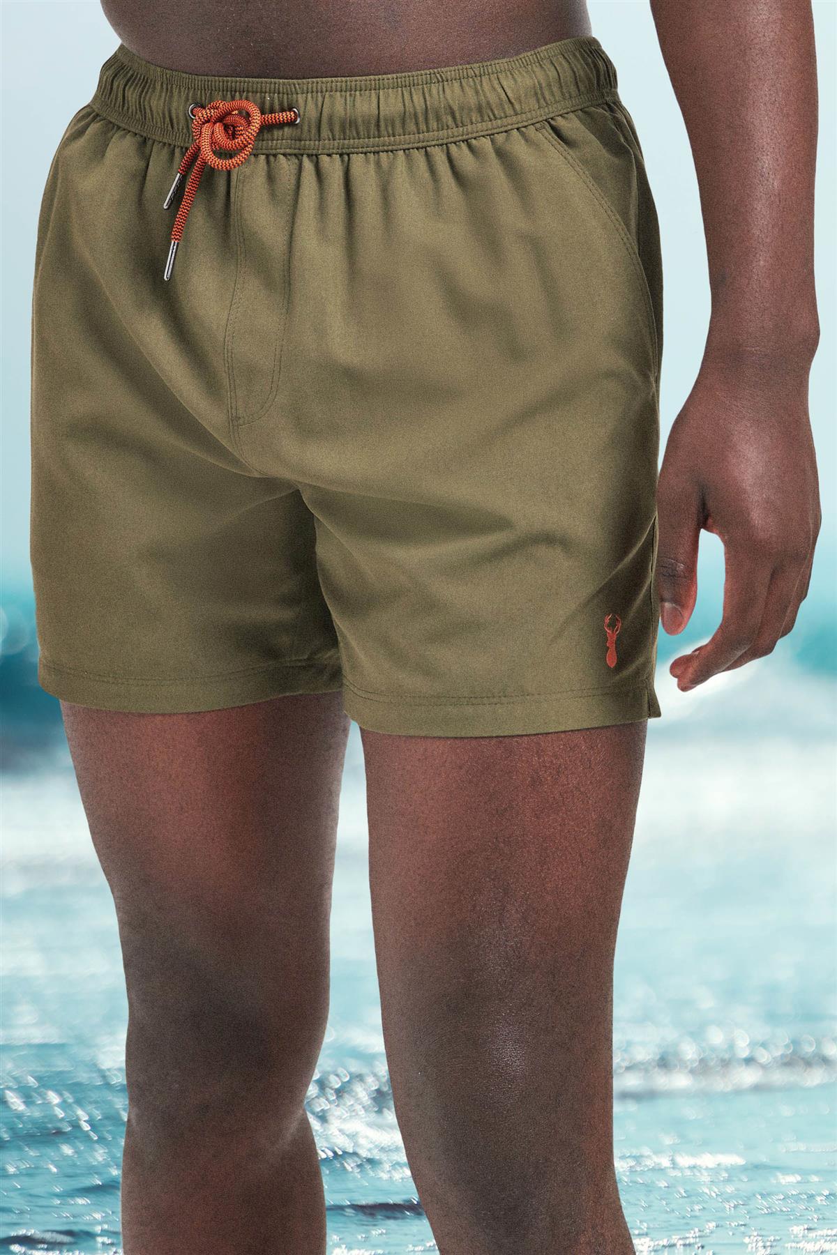 Mens Swim Shorts Zip Pockets Tie Waist Plain Mesh Swimming Trunks Size