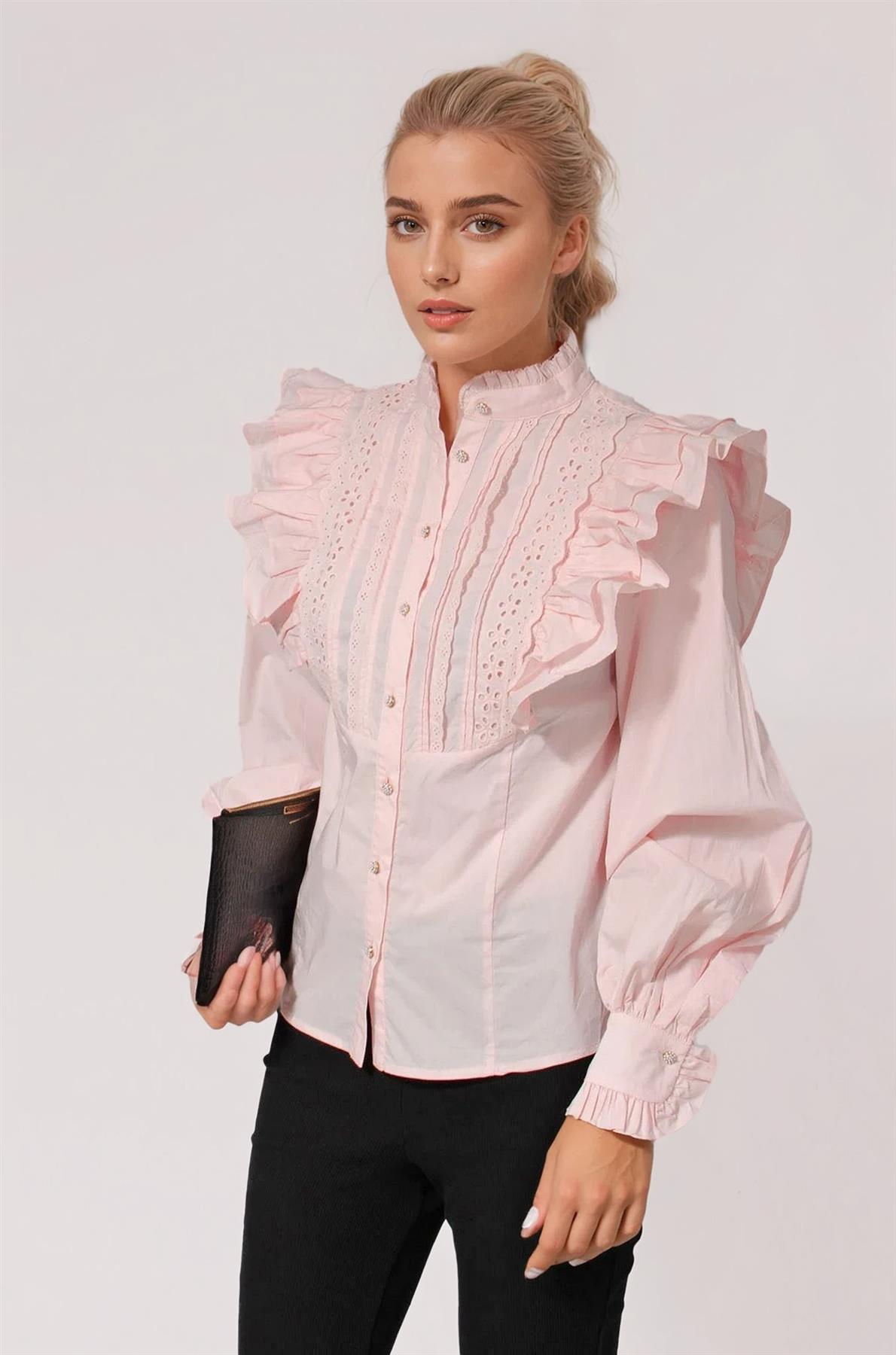 River Island Ruffle Broderie Puff Sleeve Blouse - Picture 7 of 14