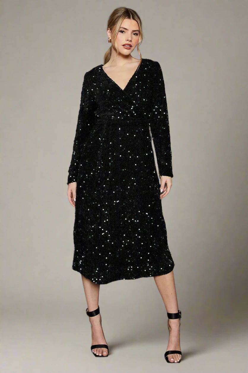 Dorothy Perkins Velvet Sequin Wrap Midi Dress Party Dress - Picture 12 of 15
