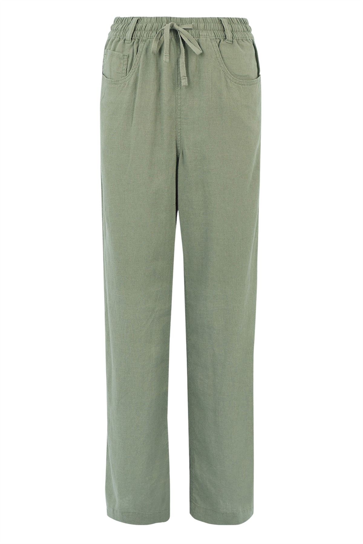 MARKS & SPENCER Wide Leg Linen Blend Trousers Elastic Tie Waist Short