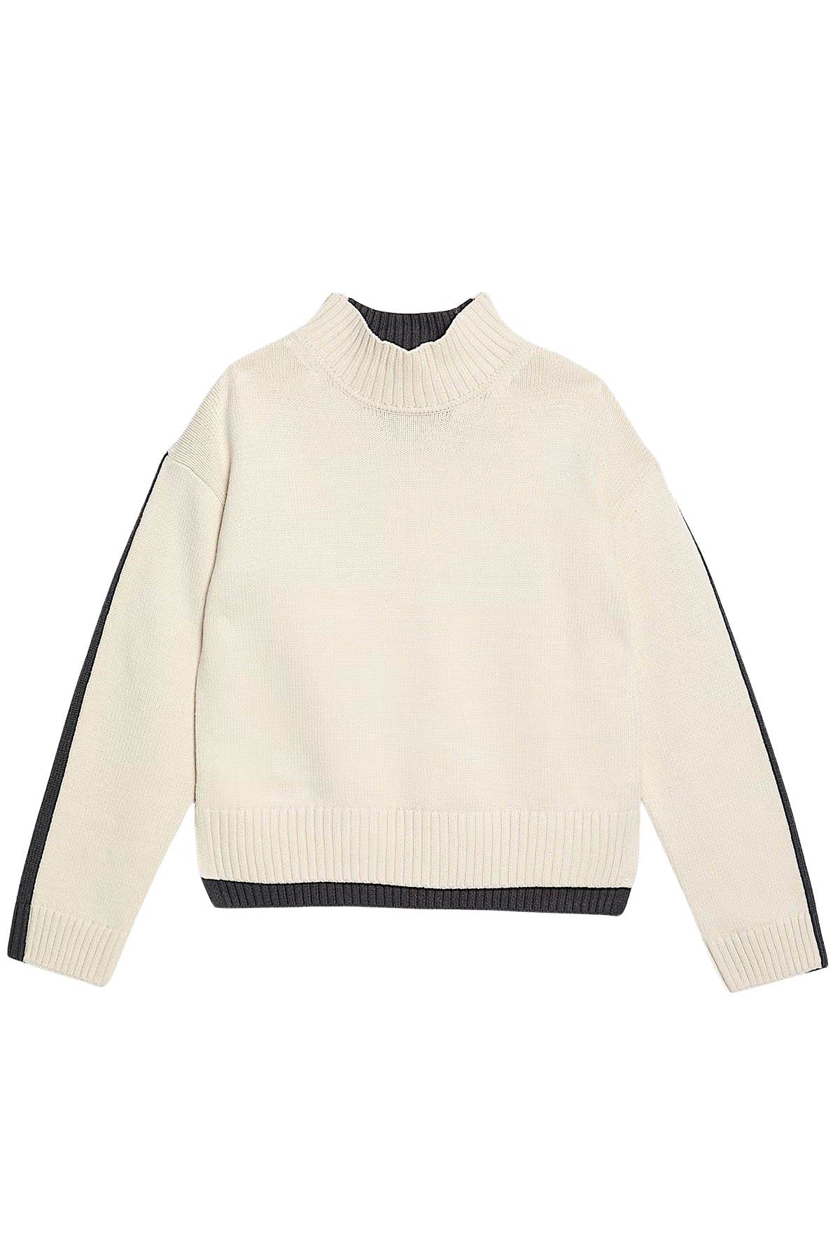 Maglione bicolore Ex M&S collo ad imbuto grigio avorio bianco nero - Foto 8 di 8